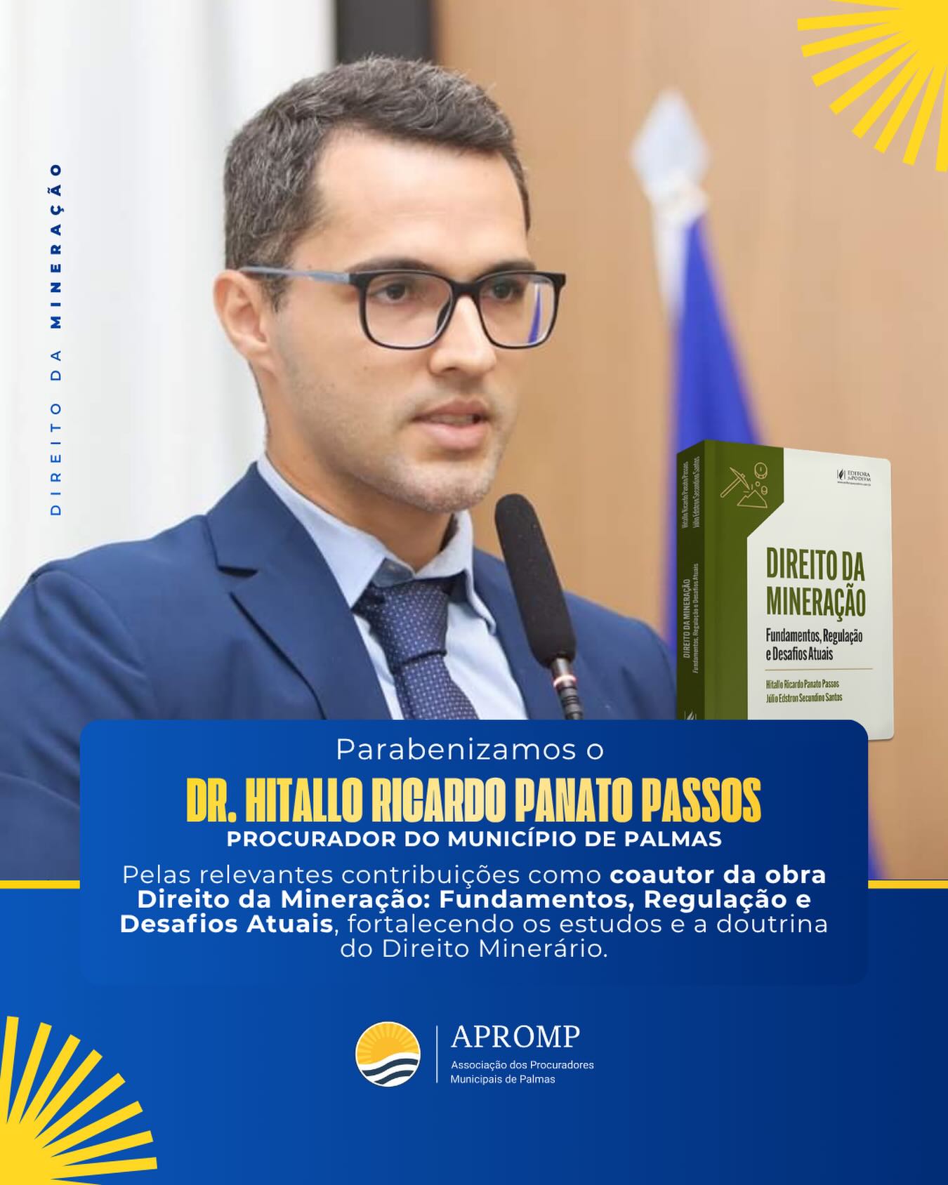 📚 APROMP PARABENIZA PROCURADOR POR NOVA OBRA JURÍDICA 📚
A Associação dos Procuradores Municipais de Palmas (APROMP) tem a honra de parabenizar o procurador Hitallo Ricardo Panato Passos pelo lançamento do livro “Direito de Mineração: Fundamentos, Regulação e Desafios Atuais”, escrito em coautoria com Júlio Edstron Secundino Santos e publicado pela Editora JusPodivm.
A obra chega para preencher uma lacuna importante na literatura jurídica nacional, abordando de forma aprofundada os fundamentos, a regulação e os principais desafios contemporâneos do Direito Minerário — tema de crescente relevância no cenário jurídico e econômico brasileiro.
Iniciativas como essa reforçam o compromisso da nossa categoria com a produção de conhecimento jurídico de excelência, contribuindo para o debate acadêmico e para a qualificação da advocacia pública municipal.
Parabéns, Hitallo, pela dedicação e pela contribuição valiosa à comunidade jurídica! 👏⚖️
📖 O livro já está disponível para compra na Editora JusPodivm.
#APROMP #ProcuradoresMunicipais #Palmas #DireitoDeMineração