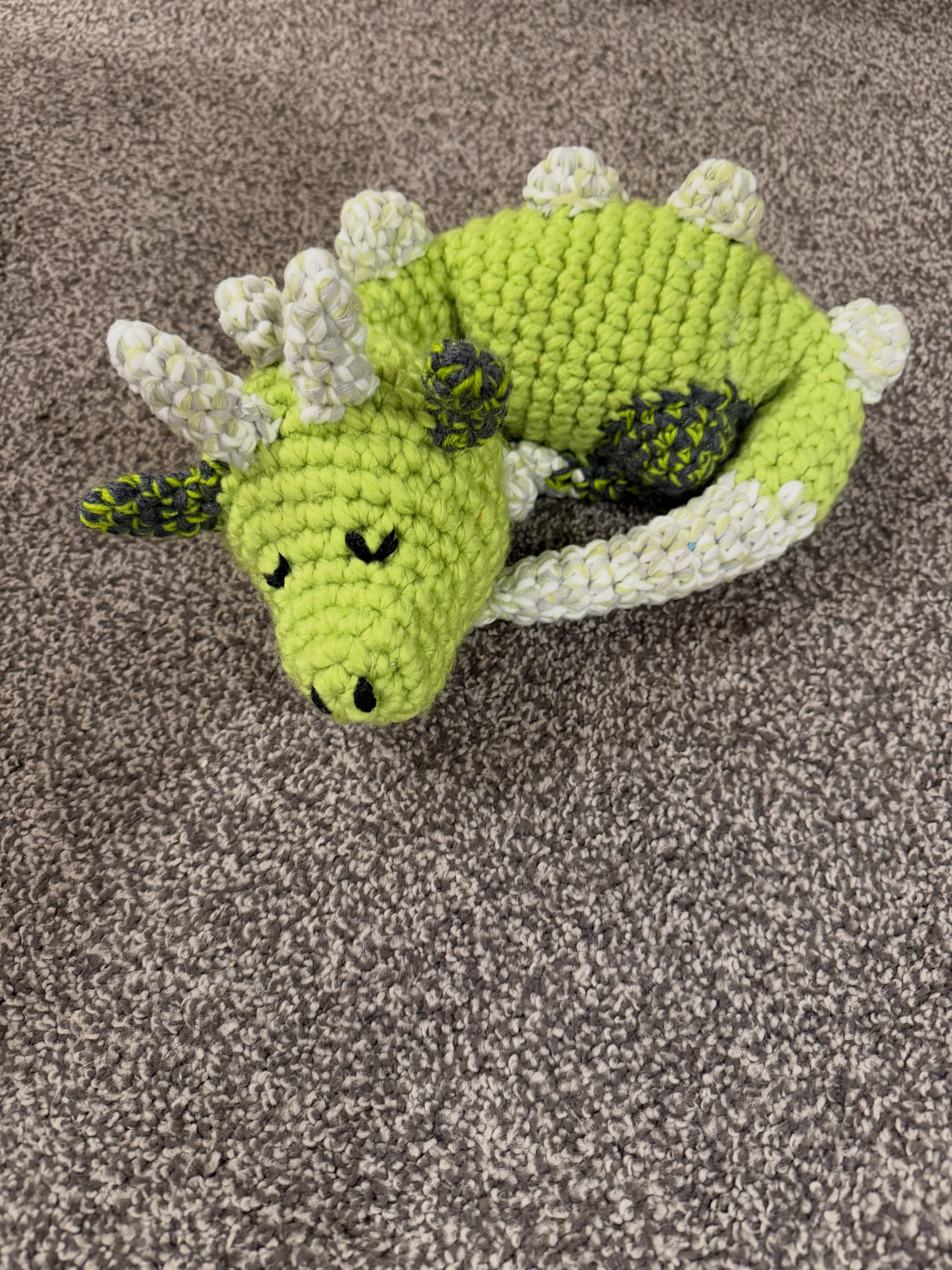 A slightly larger resting dragon than the little pocket sized ones I have been making do to the thickness of the yarn I found. This will be a collection of, mostly pocket sized, resting dragons to remind those of us with chronic conditions,and even those without, that rest is a thing that is highly undervalued in our society. Cultivate slowing down instead of always pushing to the next thing. #mindfulcrochet #restingdragon #amigurumidragon #chronicconditions