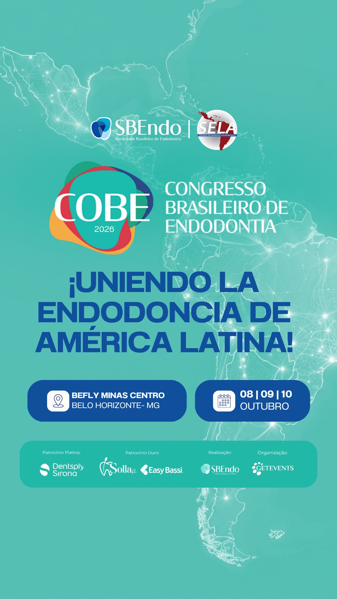 La Endodoncia no tiene fronteras.
SBEndo y SELA se unen para acercar a los profesionales de América Latina al mayor congreso de Endodoncia de Brasil.
Y para que nada se pierda en la distancia, todas las conferencias serán traducidas al español, presencial y online.
Si eres miembro de una asociación socia, el COBE 2026 tiene condiciones especiales para ti:
Presencial: usa el cupón SELA y obtén condiciones exclusivas de inscripción.
Online: el cupón SELA garantiza 10% de descuento en la modalidad a distancia.
Juntos, elevamos el nivel de la Endodoncia en América Latina.
📅 08, 09 y 10 de octubre
📍 Belo Horizonte/MG
Inscríbete: http://www.cobe.sbendo.com.br
#COBE2026 #SBEndo #SELA #Endodoncia #EndodonciaLatina #AmericaLatina #Odontologia #CongresoDeEndodoncia