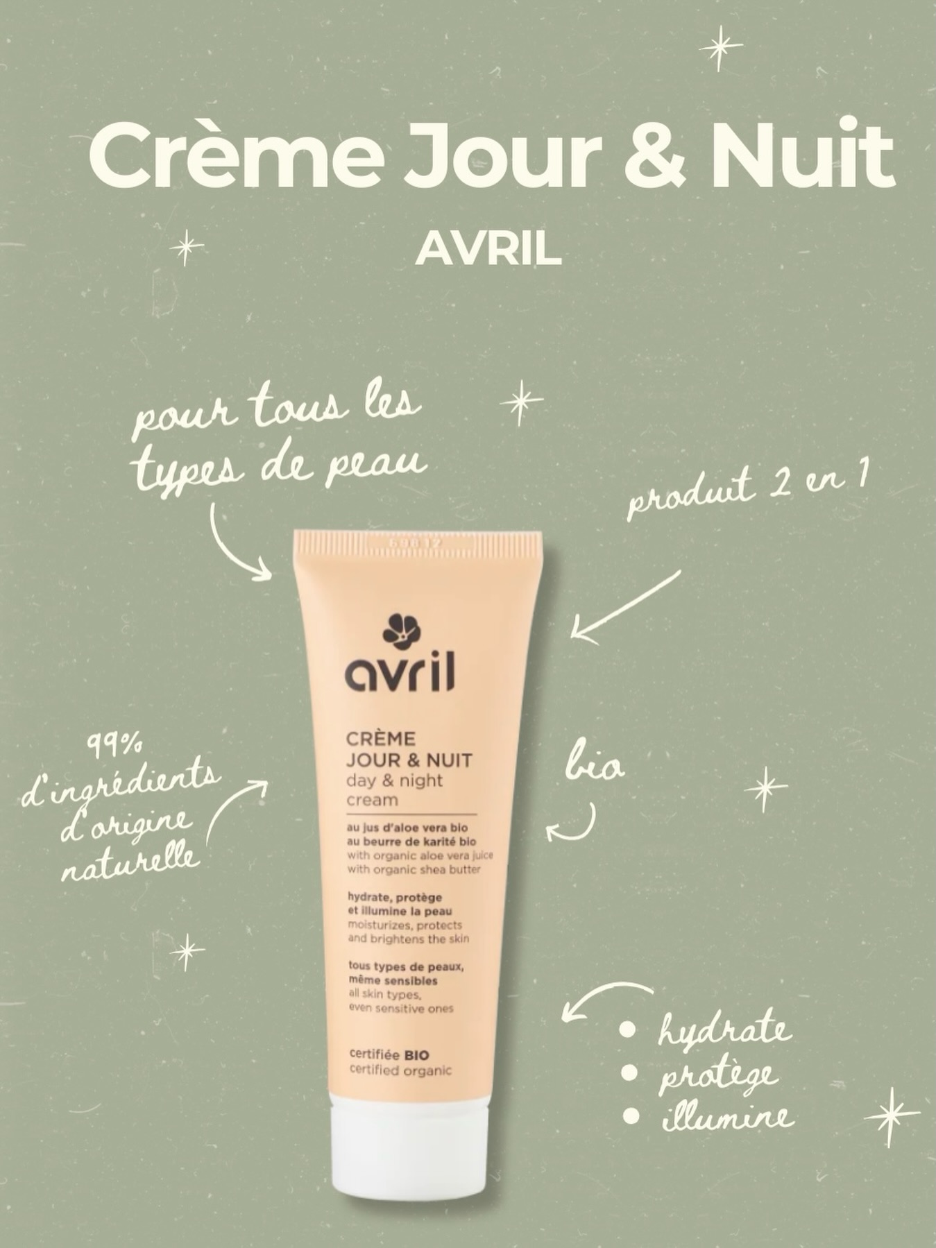 / ☀️ Le soin 2-en-1 à glisser dans votre valise !
En vacances, pas besoin d’emporter une multitude de soins. Avec la Crème Jour & Nuit @avrilcosmetiques un seul produit suffit pour prendre soin de votre peau.
Sa formule certifiée bio, composée à 99 % d’ingrédients d’origine naturelle🌿, hydrate, protège et illumine tous les types de peau. En plus, son format 50 ml est parfait pour le bagage cabine ✈️
🎁 Offre du moment : pour l’achat d’une Crème Jour & Nuit, recevez un Gommage Visage AVRIL offert ! Le cadeau est automatiquement ajouté à votre commande, sans code promo, dans la limite des stocks disponibles.
.
.
.
.
.
.
.
.
.
.
#cosmetiquenaturelle
#bio
#cremevisage
#soin2en1
#routineminimaliste