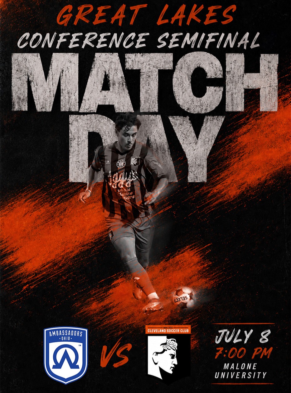Playoff Matchday in Canton.
We’ve seen Ambassadors FC Ohio twice already this season. Tonight, the matchup means more.
Opening round of the Great Lakes Conference playoffs.
7 PM at Malone University.
#WeAreCLE