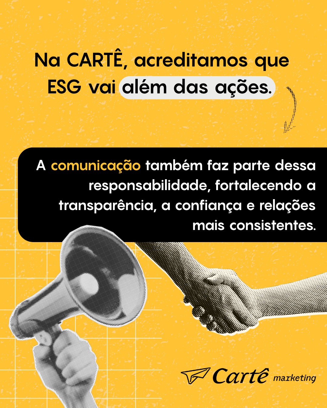 ESG não se resume a políticas, relatórios ou metas. Também está presente na forma como uma empresa se comunica.
Uma comunicação transparente fortalece a confiança, aproxima pessoas, gera credibilidade e constrói relacionamentos mais consistentes com clientes, colaboradores e parceiros.
Na CARTÊ, acreditamos que comunicar com responsabilidade é parte essencial de uma estratégia ESG. Porque toda mensagem também reflete os valores de uma marca.
Sua comunicação transmite aquilo que sua empresa realmente acredita?
#ESG #Comunicação #MarketingEstratégico #Transparência #Posicionamento
@tupperwaretropical