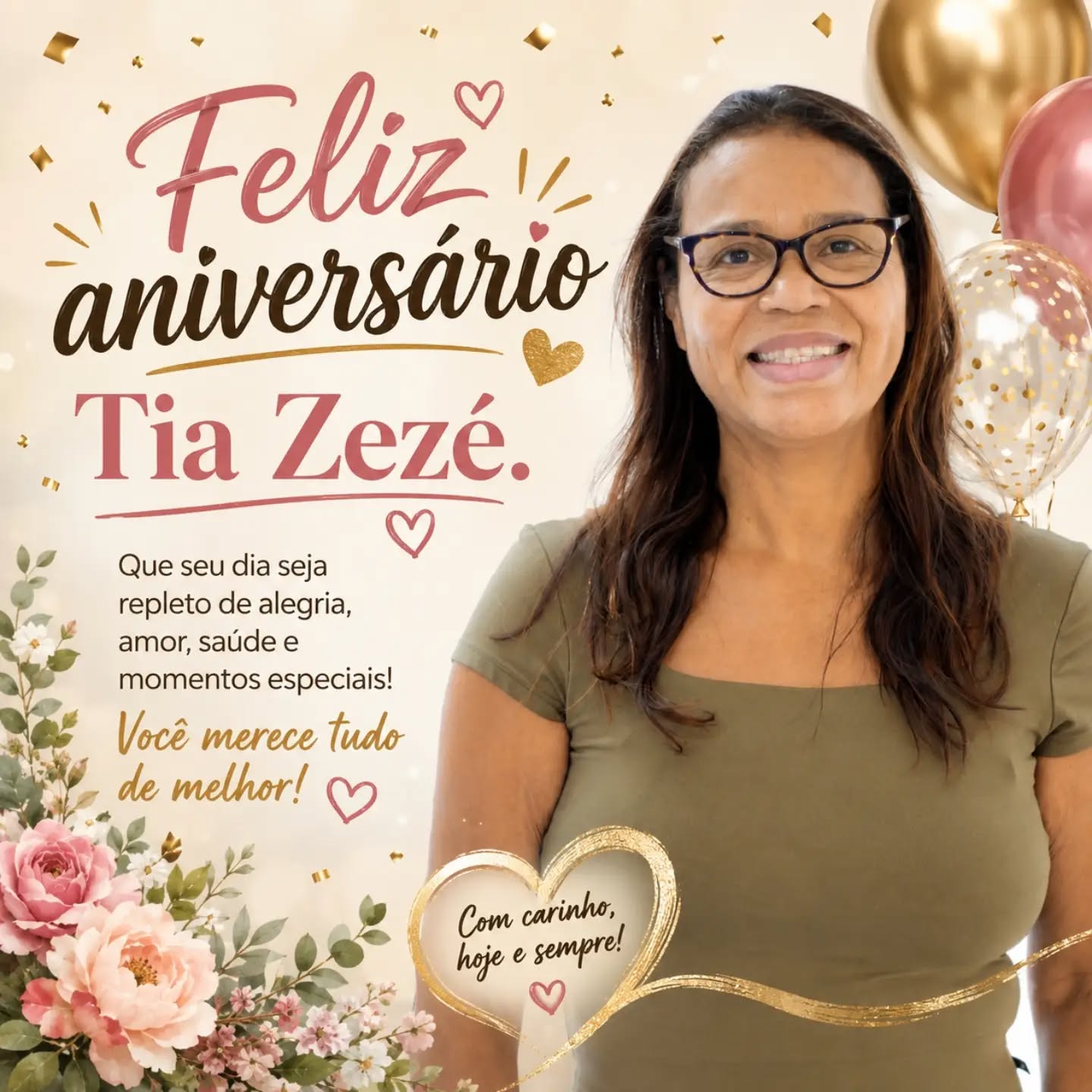 🎉🎂 Hoje é dia de celebrar uma pessoa muito especial! 💐
Parabéns, Tia Zezé! Que Deus continue abençoando sua vida com muita saúde, paz, amor e incontáveis motivos para sorrir. Que este novo ciclo seja repleto de conquistas, felicidade e momentos inesquecíveis.