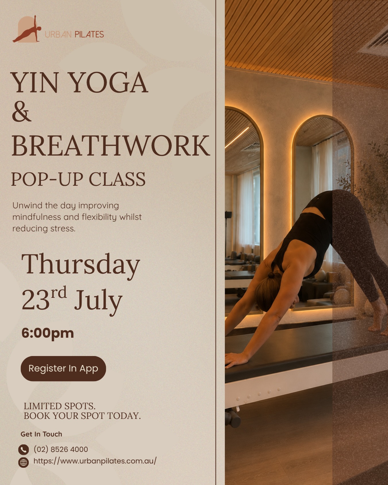 Come and join us for a stress-relieving, calming and restorative evening designed to help you unwind, reset and reconnect. ✨
This special pop-up class will be led by special guest breathwork instructor, Niesha @nieshabaker_ 💙
📲Book Via our Urban Pilates App today. Spots are extremely limited❗️Secure your spot now so you don’t miss out 💛
#urbanpilates #breathworkhealing #yoga