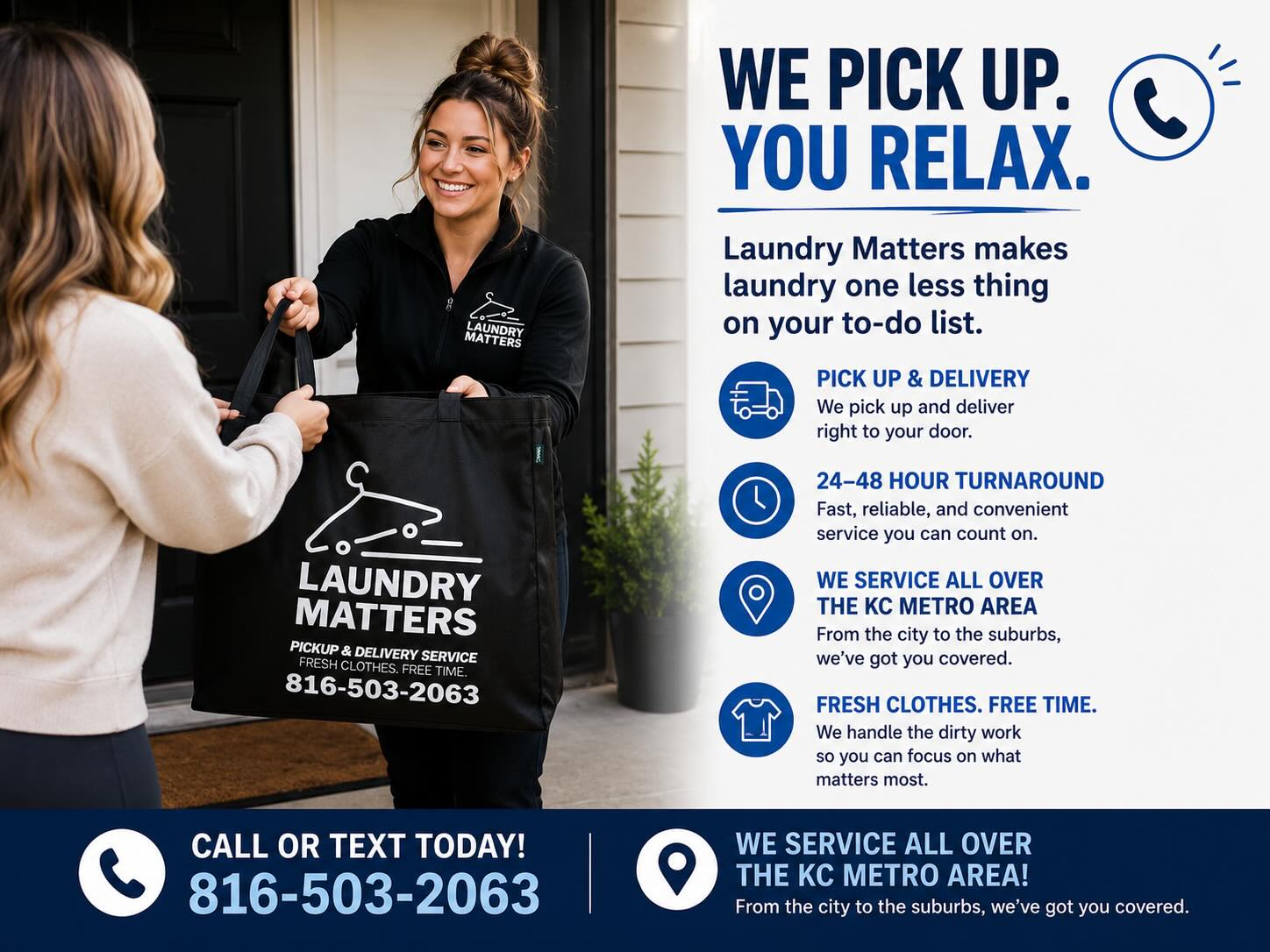 🧺✨ Laundry Day? Let Us Handle It!
Fresh clothes, more free time — and zero stress.
📦 We pick it up.
🧼 We wash it fresh.
🚚 We deliver it back.
✅ Hassle-free
✅ Time-saving
✅ Smells like freedom 😌
📲 Schedule your pick-up today and enjoy life without the laundry pile.
#LaundryService #FreshAndClean #FreeYourTime #LaundryPickup #CleanLiving
