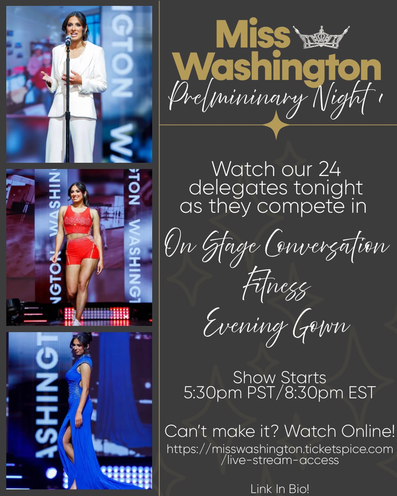 T- 1 hour until Preliminary Night 1!!✨
Tonight, the contestants will take the stage in three exciting phases of competition:
đź’¬ On-Stage Conversation
đź’Ş Fitness
đź‘— Evening Gown
Join us as they showcase their confidence, poise, and preparation in the first night of preliminary competition!
Can’t make it to the show? You can still catch every moment with our livestream—visit the link in our bio to watch from wherever you are.
Who are you cheering for tonight? Tag them in the comments! 👑✨