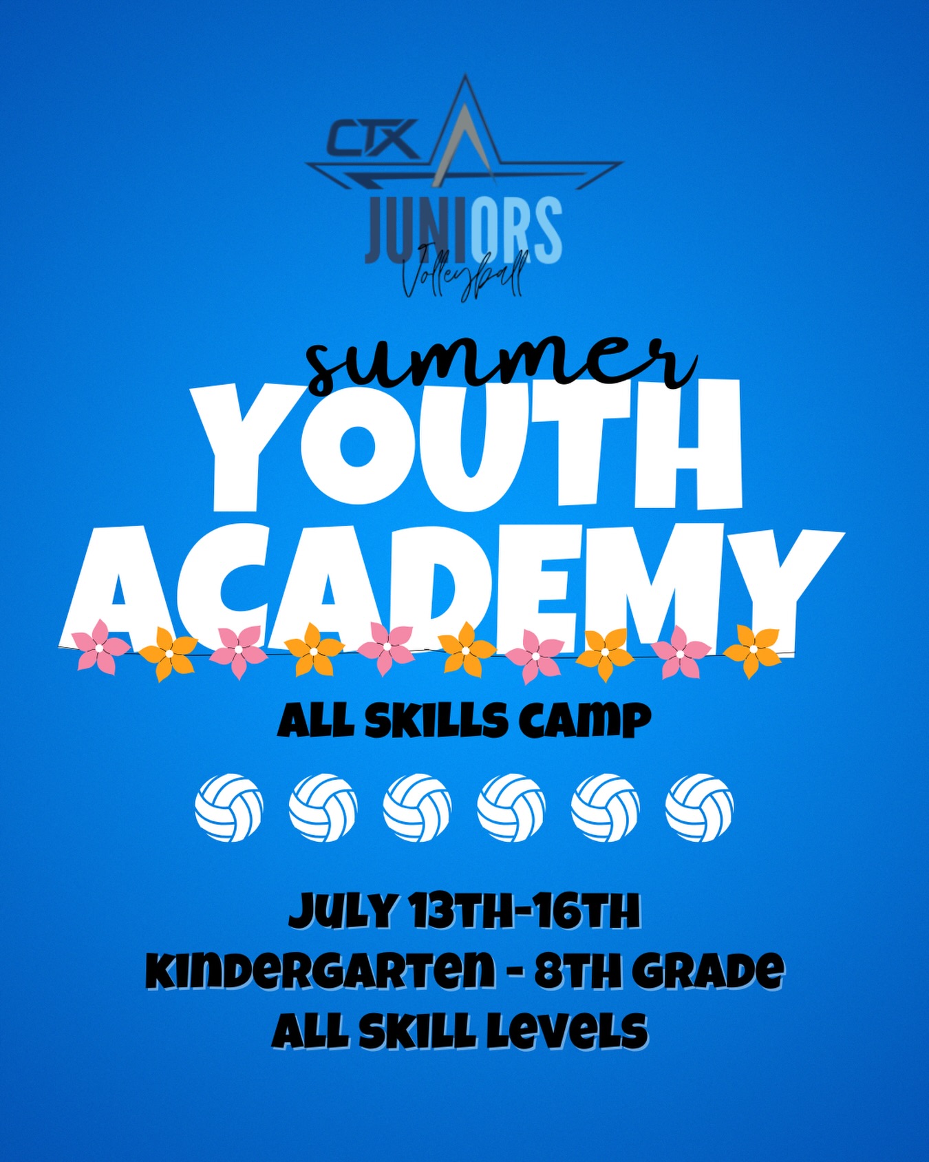 Our Summer Youth Academy is the perfect place for young athletes to learn the game, build confidence, and have FUN! Whether your child is picking up a volleyball for the first time or looking to improve their skills, our experienced coaches create a positive, energetic environment where every athlete can grow.
✨ Learn the fundamentals
✨ High-repetition skill development
✨ Fun games & activities
✨ Build confidence and make new friends
✨ The perfect first step toward club volleyball!
📅 July 14-17
👧 Open to athletes of all experience levels.
Give your athlete the opportunity to fall in love with the game and build the foundation they’ll need for future school and club volleyball!