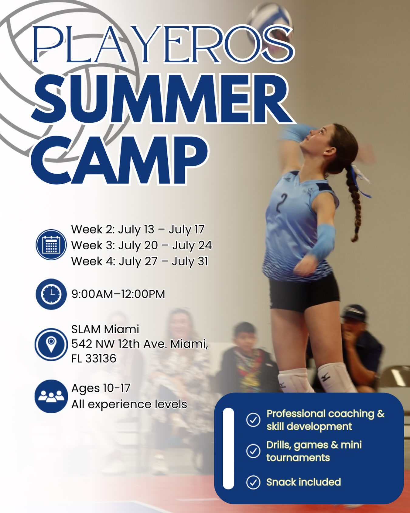 Missed the first week of Playeros Summer Camp? Not to worry! Sign up on our site and secure your spot for Weeks 2-4! ☀️
Link in bio. Spaces are limited.
#playerosvolleyballclub #playeros #summercamp #miamisummercamp