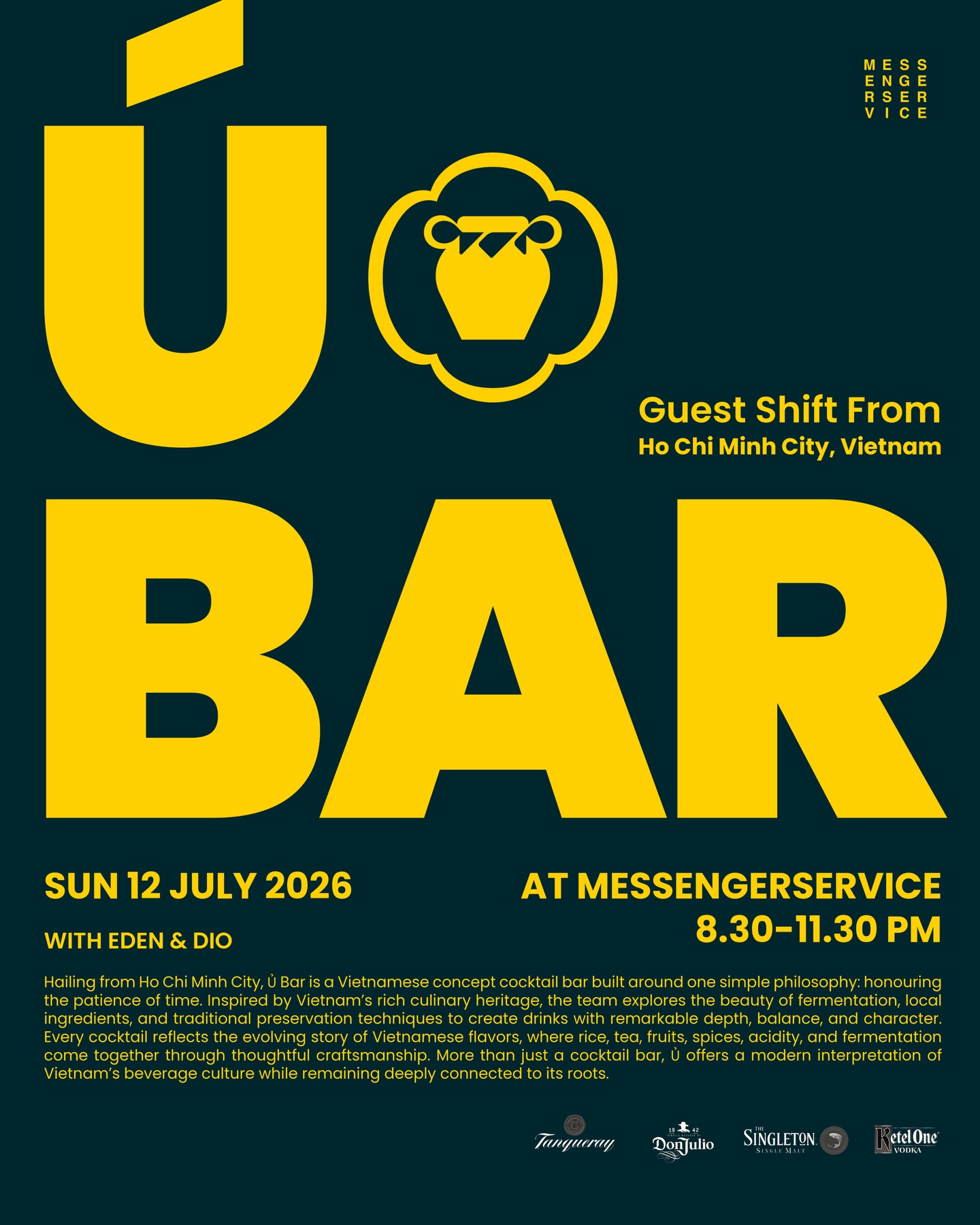 Ủ Bar at Messengerservice! @ubarsaigon
Guest Shift | Sunday 12 July, from 8.30-11.30 PM
Joining us from Ho Chi Minh City, Ủ Bar brings a fresh perspective on Vietnamese cocktails through fermentation, local ingredients, and craftsmanship. Rooted in tradition yet driven by modern creativity, every drink reflects the patience of time and the evolving flavors of Vietnam. One night only at Messengerservice.