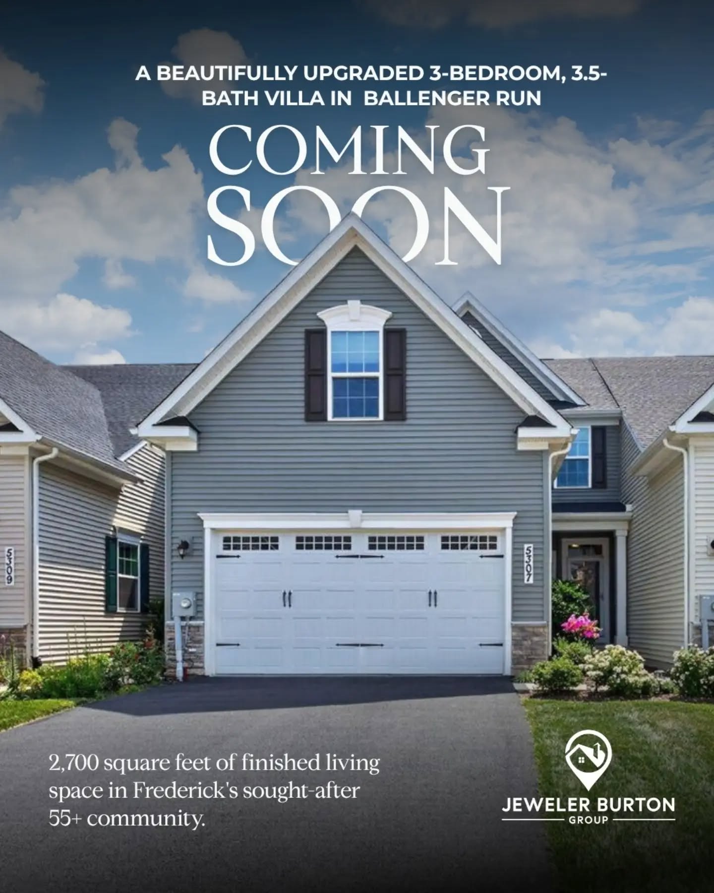 Coming soon to Ballenger Run. A beautifully upgraded 3-bedroom, 3.5-bath villa offering approximately 2,700 square feet of finished living space in Frederick's sought-after 55+ community.
Main-level primary suite. Open-concept living with an expanded sunroom. Granite kitchen with an oversized peninsula. French doors to a professionally designed paver patio with privacy fencing. Two upstairs bedrooms plus a finished lower level with a full bath and egress window, ready for future flexibility.
Community amenities include a resort-style pool, fitness center, and clubhouse, minutes from Downtown Frederick and I-270.
Open House: Sunday, July 12th, 1:00 PM to 4:00 PM.
Listed at $529,900.
Want a head start before it hits the market? Contact us.
Aaron Jeweler
301.325.8569
Aaron@JewelerBurton.com
www.JewelerBurton.com
#ComingSoon #FrederickMDRealEstate #BallengerRun