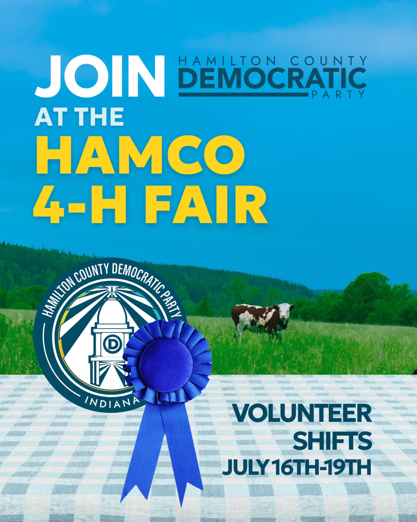 Come help us represent HamCo Dems at the Hamilton County Fair! We are especially interested in finding volunteers for Thursday evening, Friday during the day, and Saturday all day. Visit our events page for more details.