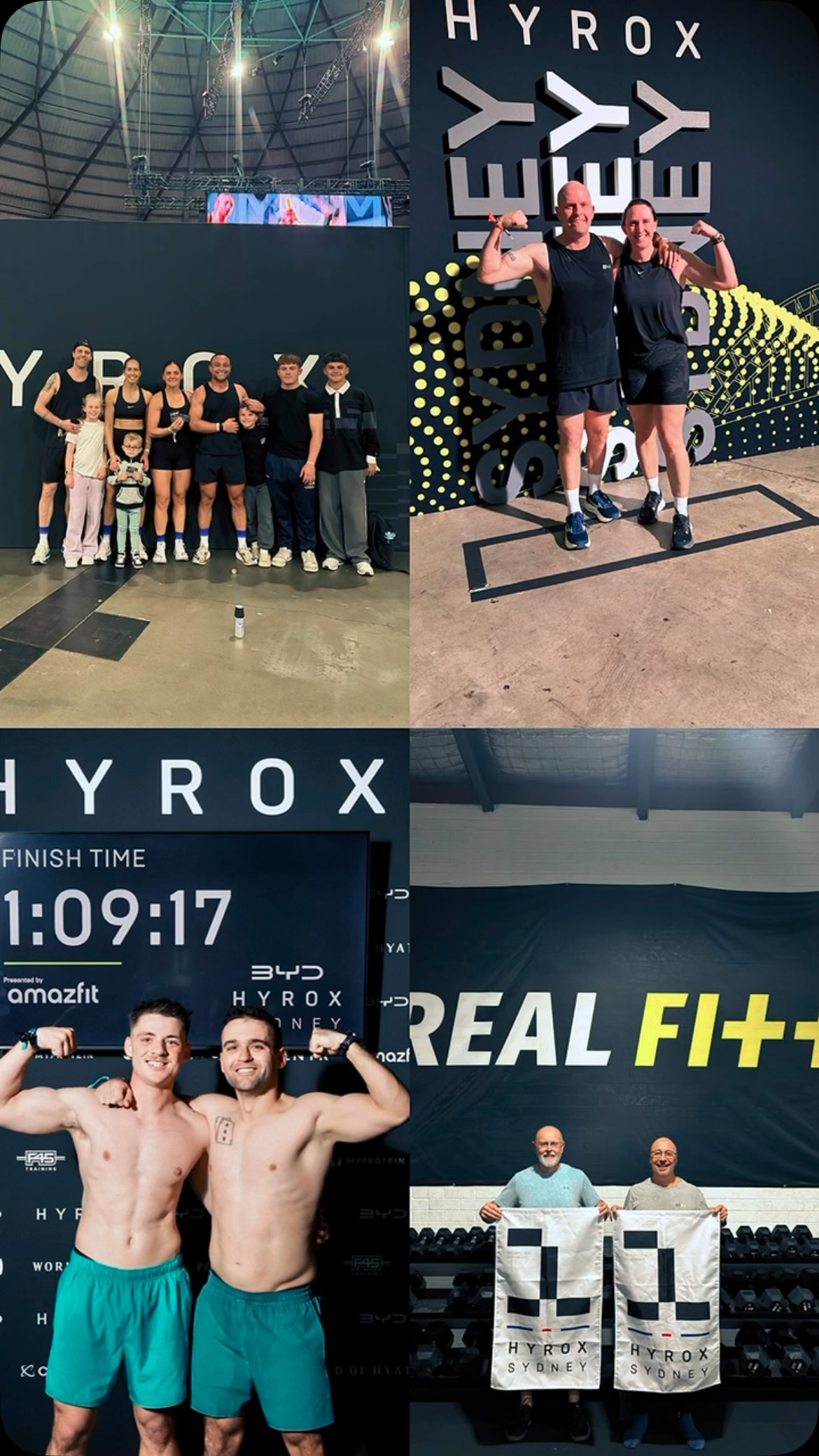 Congratulations to everyone who competed over the course of the week! The effort that went into preparation and then the grind on the day was something to be proud of!
Final Wrap: Sydney HYROX 2026
-28,600 competitors over 5 days, across all race categories.
Menโs Solo:
Jarrod- 1:19.05 (1061/264)
Tom- 1:17.32 (946/145)
Mixed Relay:
Will, Brodie, Kizzy, Joe: 1:02.21 (10/3)
Menโs doubles (pro):
Tyler & Jarrod- 1:09.17 (195/47)
Menโs Doubles (open):
Obi & Azaria- 1:11.42 (855/131)
Mano & Paul- 1:33.23 (1827/1)
Mixed Doubles:
Will & Brodie- 1:09.25 (487/41)
Kizzy & Joe- 1:05.39 (234/17)
Jesse & Keeley- 1:12.48 (767/116)
Drew & Amelia- 1:27.37 (2083/90)
Womenโs Doubles:
Rowena & Chloe- 1:33.04 (2240/233)
*In brackets, ranking: Overall / Age Group#realfitt #hyrox #strengthandconditioning #unreal