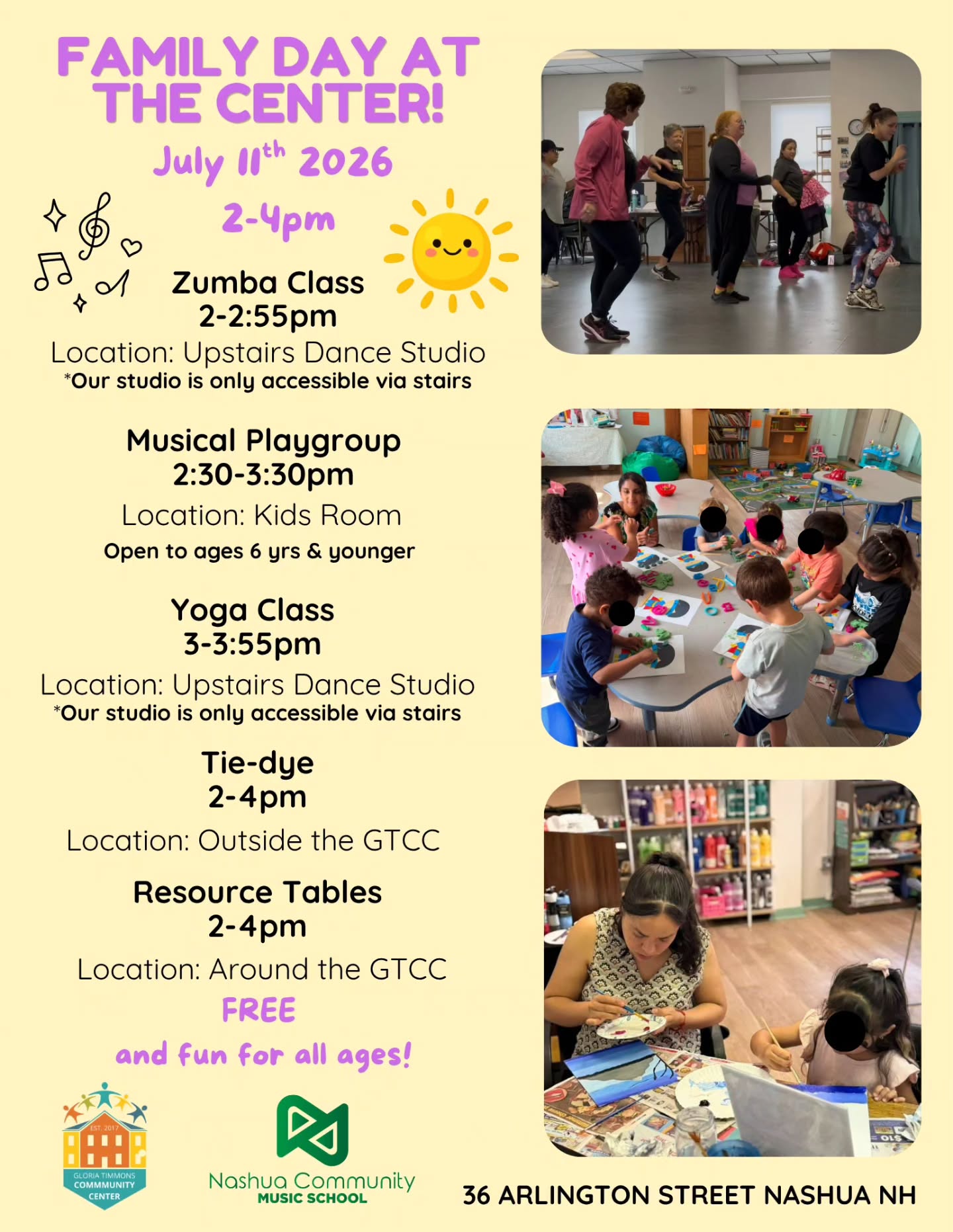 THIS SATURDAY ☀️
2pm to 4pm come by the Center for free fun for all ages