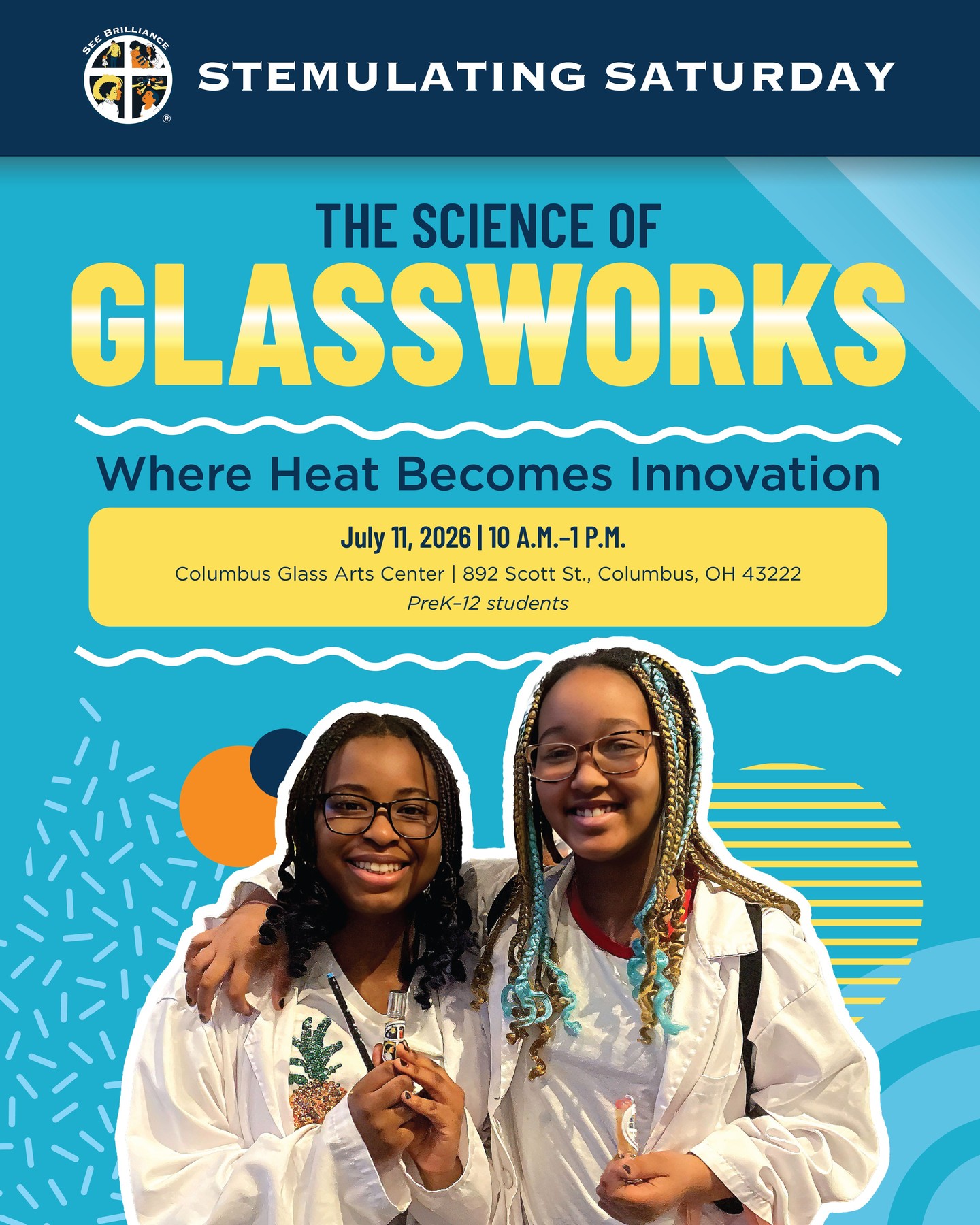 Your July plans just got a whole lot more interesting. 🔥🚲
July 11, we're at the Columbus Glass Art Center watching sand transform at 2,000° of heat — then making our own fused-glass nightlight or paperweight to take home. On July 18, we're at the Boys & Girls Club J. Ashburn Center with Franklinton Cycle Works, building bike-powered spin art and learning the engineering behind every ride. Two Saturdays. Two hands-on experiences. One unforgettable summer.
Spots are limited — register for one or both at the link in bio.
.
.
.
.
#SeeBrilliance #FranklintonCycleWorks #HandsOnLearning #ColumbusKids