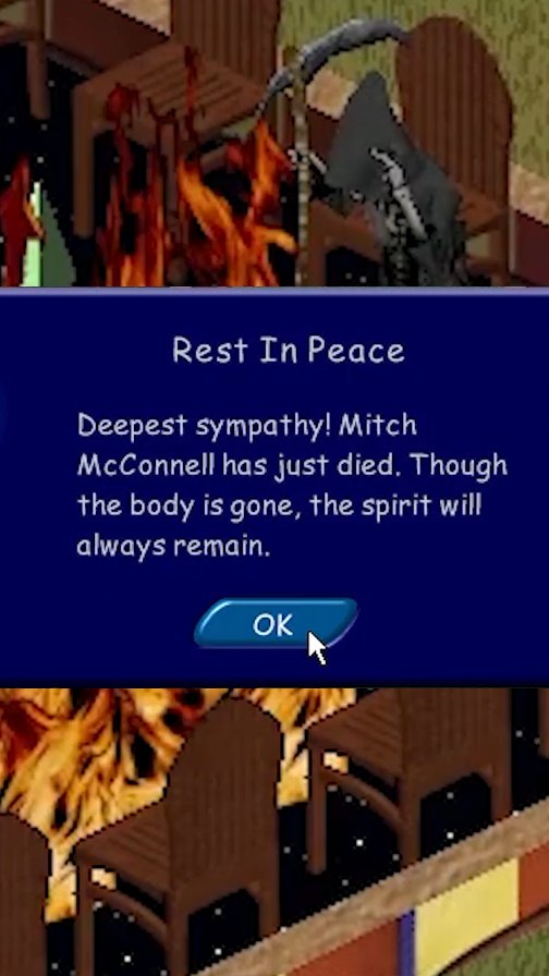 In honor of the news that Mitch McConnell might be dead here's an oldie but goodie of him burning alive in my Sims game 😇
I mean oh noooo... poor Mitch McConnell... I'm SO sad guys 😢
.
.
.
.
.
.
#mitchmcconnell #breakingnews #usanews #ussenate #breakingnewstoday