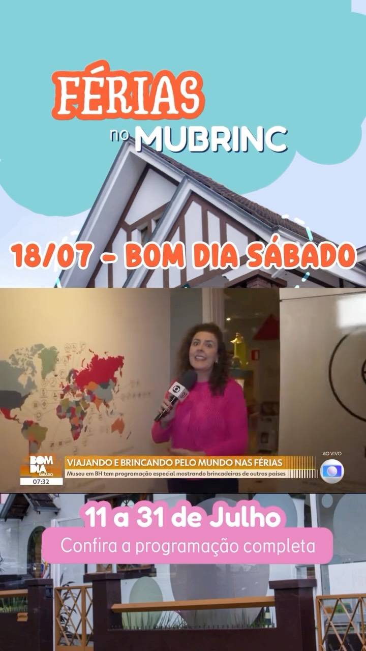 Quem assistiu ao Bom Dia Sábado já embarcou um pouquinho nessa viagem.
Agora é hora de viver essa experiência de verdade! ✈️
🧳 As férias no Museu dos Brinquedos continuam com a programação “Viajando e Brincando pelo Mundo”: uma aventura em que cada continente revela brinquedos, brincadeiras, histórias e culturas para descobrir com as mãos, o corpo e a imaginação.
Esperamos você e sua família para essa volta ao mundo sem sair de Belo Horizonte.
Confira a programação completa e venha brincar com a gente! ✨
O Museu dos Brinquedos conta com o patrocínio da Cemig, por meio da Lei Estadual de Incentivo à Cultura de Minas Gerais, e com o apoio do Instituto Unimed-BH e do Instituto Marina e Flávio Guimarães – Grupo BMG, por meio da Lei Federal de Incentivo à Cultura, no projeto “2026 – Manutenção do Museu dos Brinquedos” (Pronac 254697); além das empresas Marcelo Guimarães Advogados e Associados e Decta Contabilidade. Realização: Governo de Minas Gerais – Aqui o TREM prospera, Ministério da Cultura e Governo Federal – União e Reconstrução.
#MuseudosBrinquedos #Férias #Brincadeira #BH #BeloHorizonte @institutounimedbh @grupobmg.oficial @institutomfg_ @circuitoliberdade @prefeiturabh @culturaeturismomg
