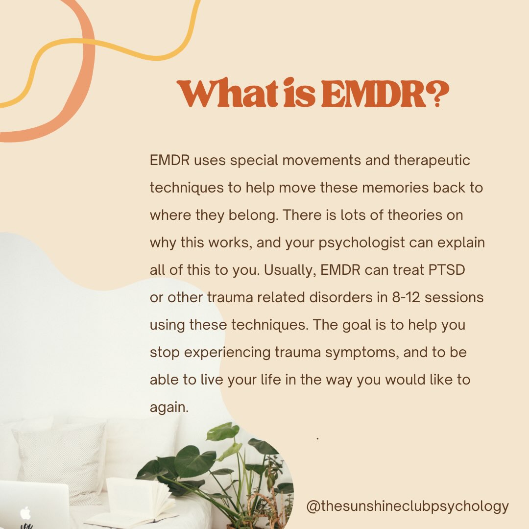 Eye Movement Desensitisation Reprocessing Therapy (EMDR) is offered at TSCP to treat trauma and trauma related disorders. Ask us about booking in for EMDR today 🫶