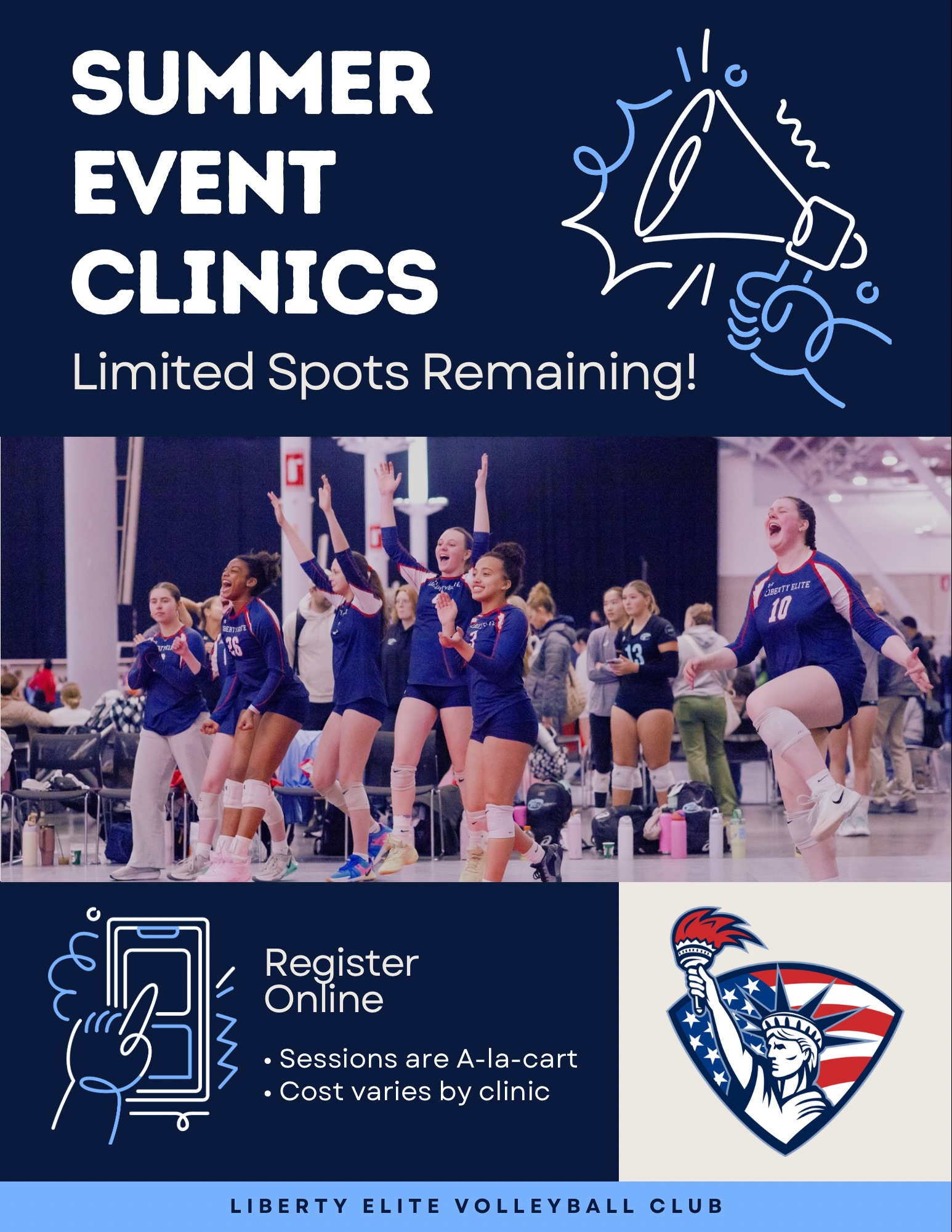 This Sunday our Summer events kick off! Spots are filing quickly and limited spots remain. Register online now to secure your spot. Links in bio! ❤️🏐🗽