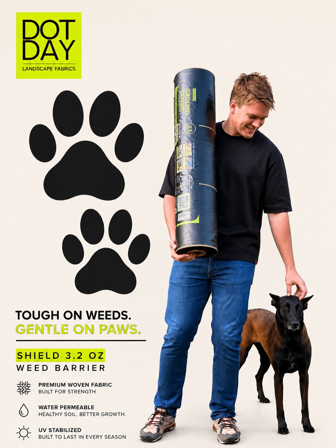 🐾 Tough on weeds. Gentle on paws.
Some jobs need strength. Others need care. DOTDAY SHIELD™ 3.2 oz was built for both.
Whether it’s curious paws, weekend garden projects, or professional landscape installs, SHIELD delivers dependable weed suppression while allowing water and nutrients to reach the soil below.
✔ Premium woven construction
✔ Water permeable
✔ UV stabilized
✔ Built for seasons, not weekends
Because great landscapes should be enjoyed by the whole family — including the four-legged ones 🐕
DOTDAY SHIELD™ 3.2 oz.
Built to protect what grows. #weedbarrier #groundcover #landscapefabric #landscaping #gardening
