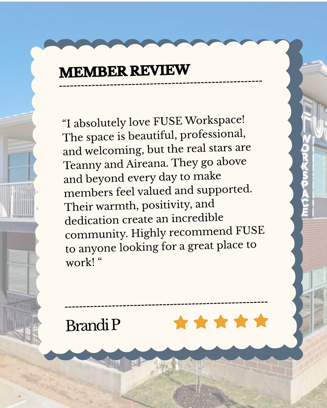 This is Houston energy ⭐️💙
Big thank you for the 5-star review! We’re grateful for this growing community and proud to provide a space for Houston’s entrepreneurs, creators, and businesses to do their thing.
#FUSEWorkspaceHouston #HoustonCommunity #CoworkingSpace