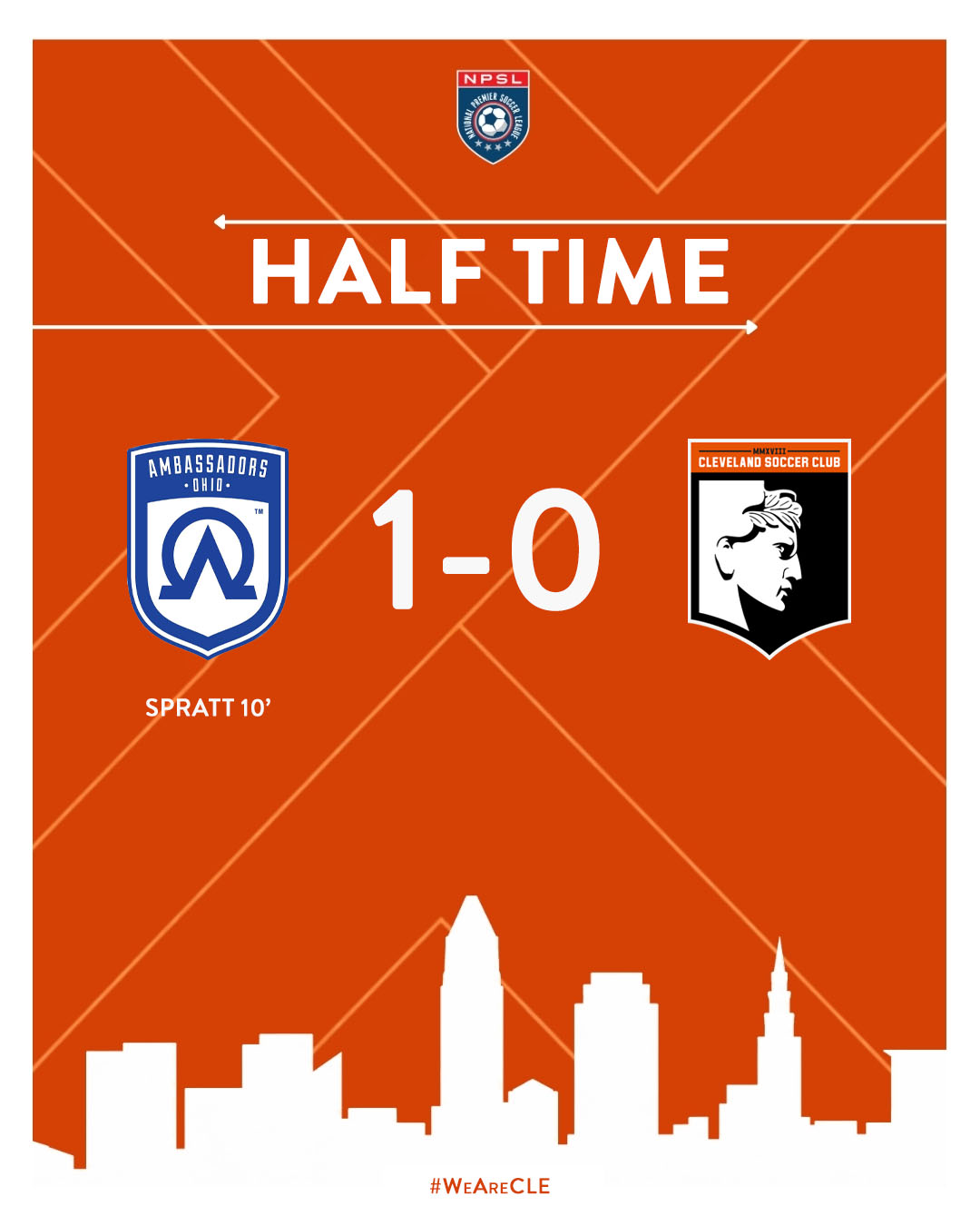 We have reached half time in this NPSL conference semi-final match up. Cleveland SC trails Ambassadors FC Ohio 1-0
Let's bring some fire into the second half.
#WeAreCLE