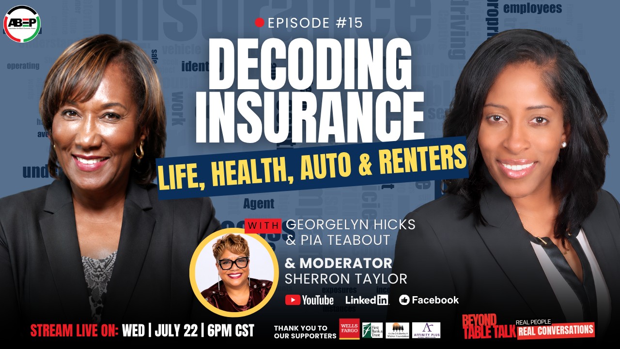 Have you ever skipped insurance because you simply couldn't afford another monthly payment?
You're not the only one.
Maybe you've wondered:
Do I really need life insurance?
What's the difference between liability and full coverage?
Is renters insurance actually worth it?
What happens if I don't have health insurance?
Where do I even begin?
Let's talk about it.
On Wednesday, July 22 at 6:00 PM CST, Beyond Table Talk will explore the essentials of life, health, auto, and renters insurance, helping you better understand your options, avoid common misconceptions, and make informed decisions that support your financial well-being.
Moderator:
Sherron Taylor – Minneapolis, MN
Panelists:
Georgelyn Hicks – Dolton, IL
Pia Teabout – Minneapolis, MN
Whether you already have insurance, you're thinking about getting it, or you've gone without because it wasn't in the budget, this conversation will provide practical information to help you better understand your options.
Watch live on YouTube, LinkedIn, and Facebook.
Wednesday, July 22
6:00 PM CST
#BeyondTableTalk #FinancialEducation #Insurance #LifeInsurance #HealthInsurance #AutoInsurance #RentersInsurance #FinancialWellness #FinancialEmpowerment #ABEP #AriseCommunityCreditUnion #Minneapolis #Minnesota #Dolton #Illinois #Chicago