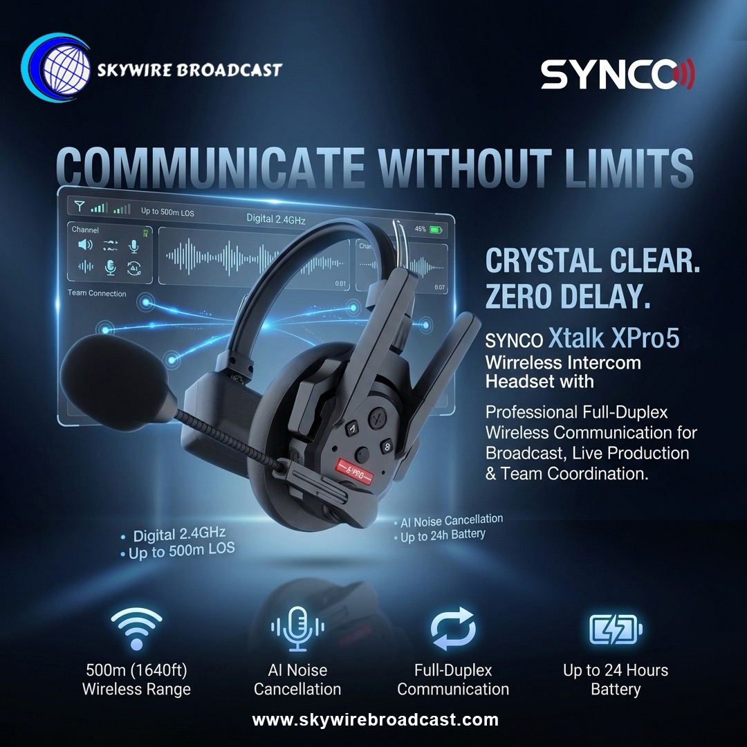 Communicate Without Limits. ๐ง๐ก
Stay connected with the SYNCO Xtalk XPro5 Wireless Intercom Headsetโbuilt for seamless team communication in live production, broadcasting, events, and filmmaking.
โ
500m Wireless Range
โ
AI Noise Cancellation
โ
Full-Duplex Communication
โ
Up to 24 Hours Battery Life
๐ Contact: 9210025777
๐ www.skywirebroadcast.com
#SYNCO #XtalkXPro5 #WirelessIntercom #Broadcast #liveproduction