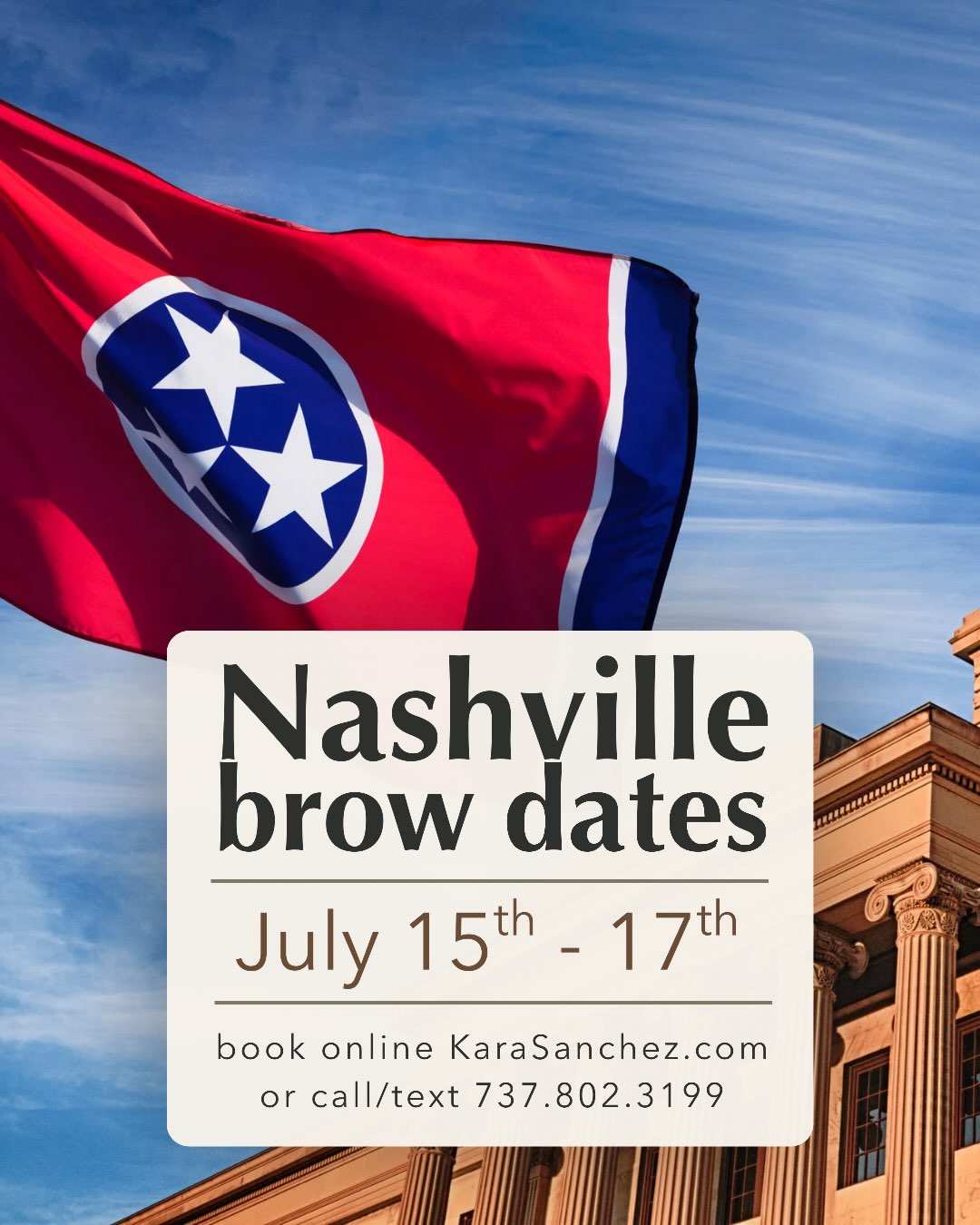 CURRENT NASHVILLE OPENINGS
Wednesday 7/15 9am
Thursday 7/16 11am
Friday 7/17 10:45 & 11:45
If these dates don’t work for you, I’ll be back September 8th!