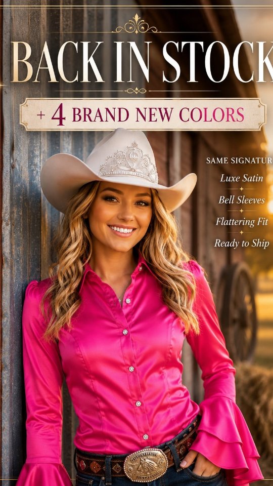 ✨ They're back... and we've added FOUR new colors. 😍
Our signature Satin Bell Sleeve Collection is officially restocked and ready to ship!
Which color are you grabbing first? 👇🤠💖
Www.rodeoqueenclothes.com
#BlueRidgeRags #WesternFashion #RodeoStyle #RodeoQueen #CowgirlStyle BellSleeves WesternBoutique