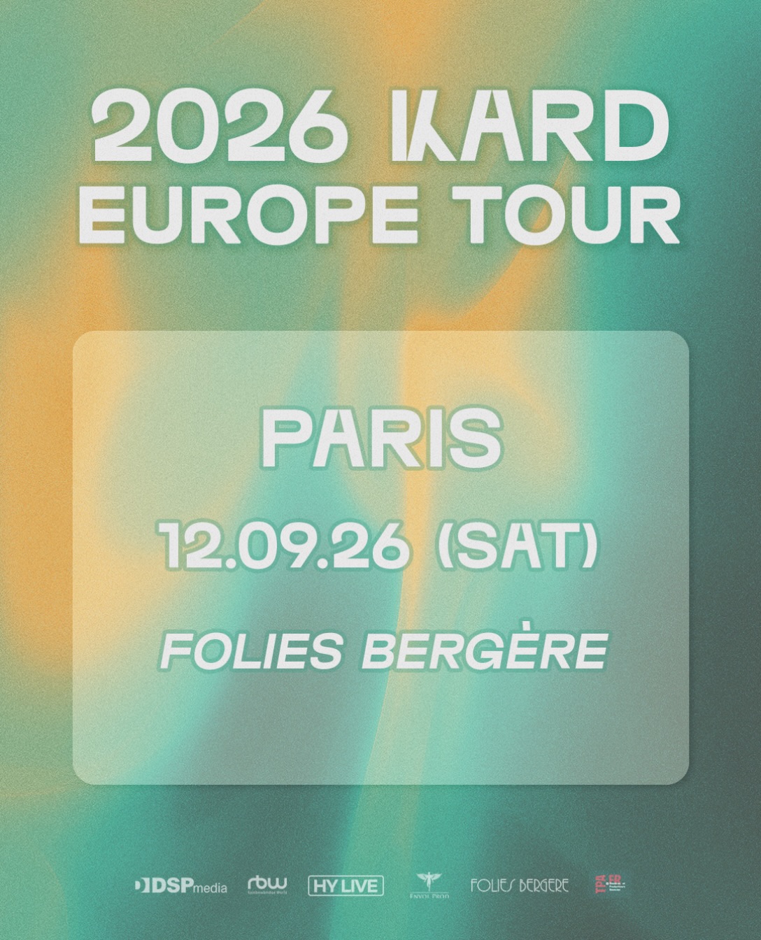 KARD 2026 WORLD TOUR « NOW HERE »
@official_kard is coming back to Paris!🌪️
🇫🇷 12 Sept • PARIS at Folies Bergère
𝗧𝗜𝗖𝗞𝗘𝗧𝗦 𝗔𝗡𝗗 𝗕𝗘𝗡𝗘𝗙𝗜𝗧𝗦 𝗜𝗡𝗙𝗢𝗥𝗠𝗔𝗧𝗜𝗢𝗡.
General Admission tickets will go on sale on the 14th of July at 10am CEST.
Benefit Packages will go on sale on the 14th of July at 12pm CEST.
More details soon.
#KARD #카드
#NOWHERE #KARDinPARIS #HYLIVE
