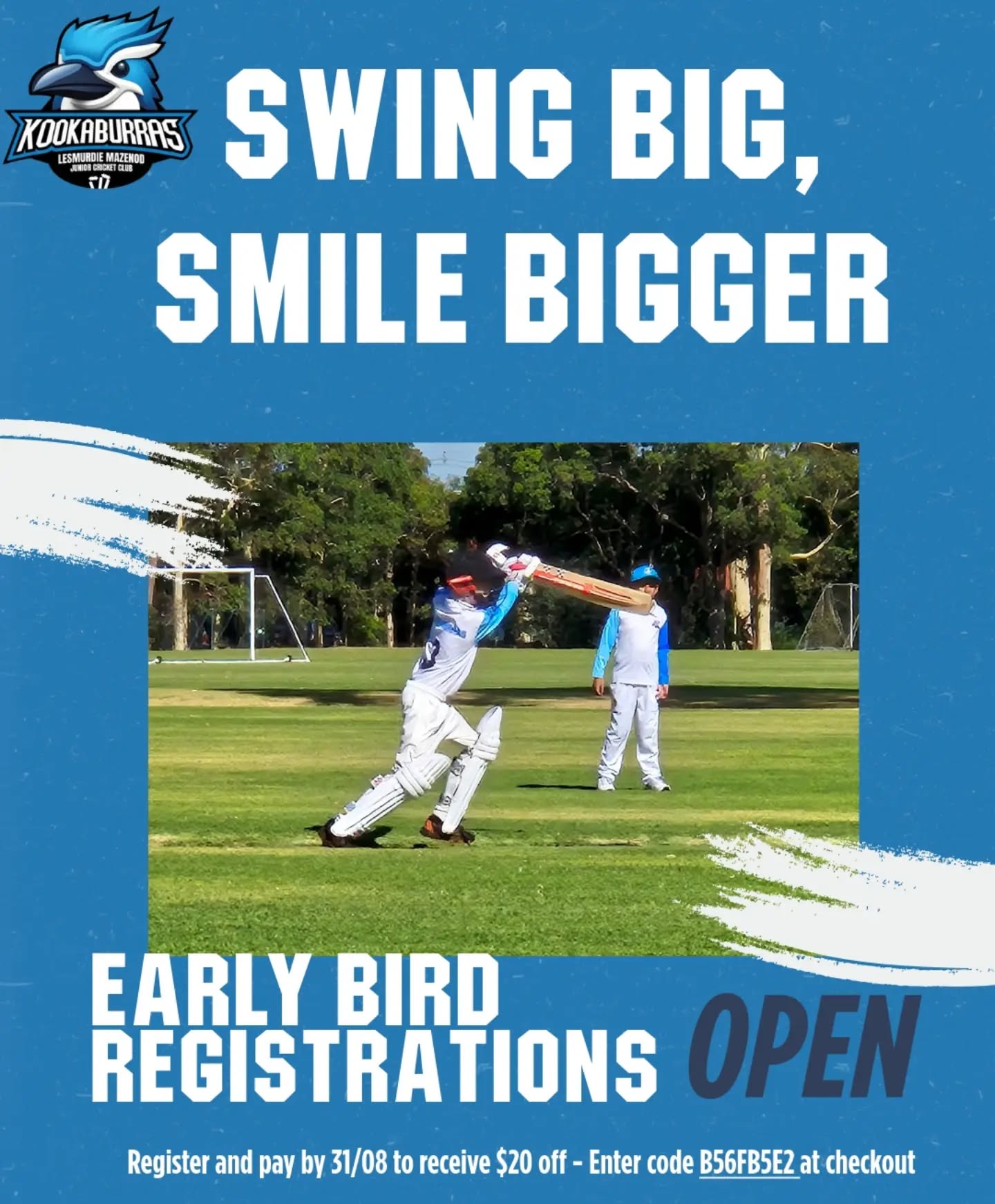 Say what!!!! Early Bird Discount, where do I sign up? 🏃♀️🏃♂️
Simply register via https://www.playhq.com/cricket-australia/register/db9d66
Then enter the code B56FB5E2 at checkout.