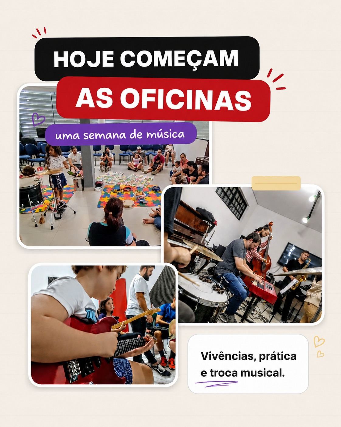 Hoje começa a semana de oficinas da Bravo.
As oficinas são momentos especiais para experimentar, aprender, trocar experiências e viver a música de uma forma diferente da aula tradicional.
Durante a programação, alunos, famílias e convidados têm a oportunidade de conhecer novos temas, professores e práticas musicais dentro da Bravo.
É uma semana pensada para aproximar ainda mais as pessoas da música.
Confira a programação, escolha sua oficina e reserve sua vaga.
Vagas limitadas.
(14) 99196-6975
#bravoacademiademusica #integracaobravo #oficinasmusicais #workshop #educacaomusical