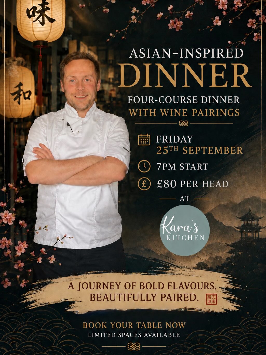 🔥 Asian Inspired Dinner with Wine Pairings 🌶️
📍8 West St, Rochford SS4 1AJ
🗓️ Friday 25th September 2026
⏰ 7pm
🎟️ £80 per head
Join me at @karaskitchenkk for our first event here on Friday 25th September as we host an Asian inspired Dinner with Wine pairings. 🪭
We will be matching 4 stunning wines to complement each dish of 4 classic plates of Far Eastern cuisine. 🐲
Tickets sell fast for these events so contact @karaskitchenkk today to secure your place for this evening of authentic Asian cooking. 🍤
DM FOR INQUIRIES
☎️ 07939130444
🌎 www.chefchrislaurie.com
✉️ Chefchrislaurie@gmail.com