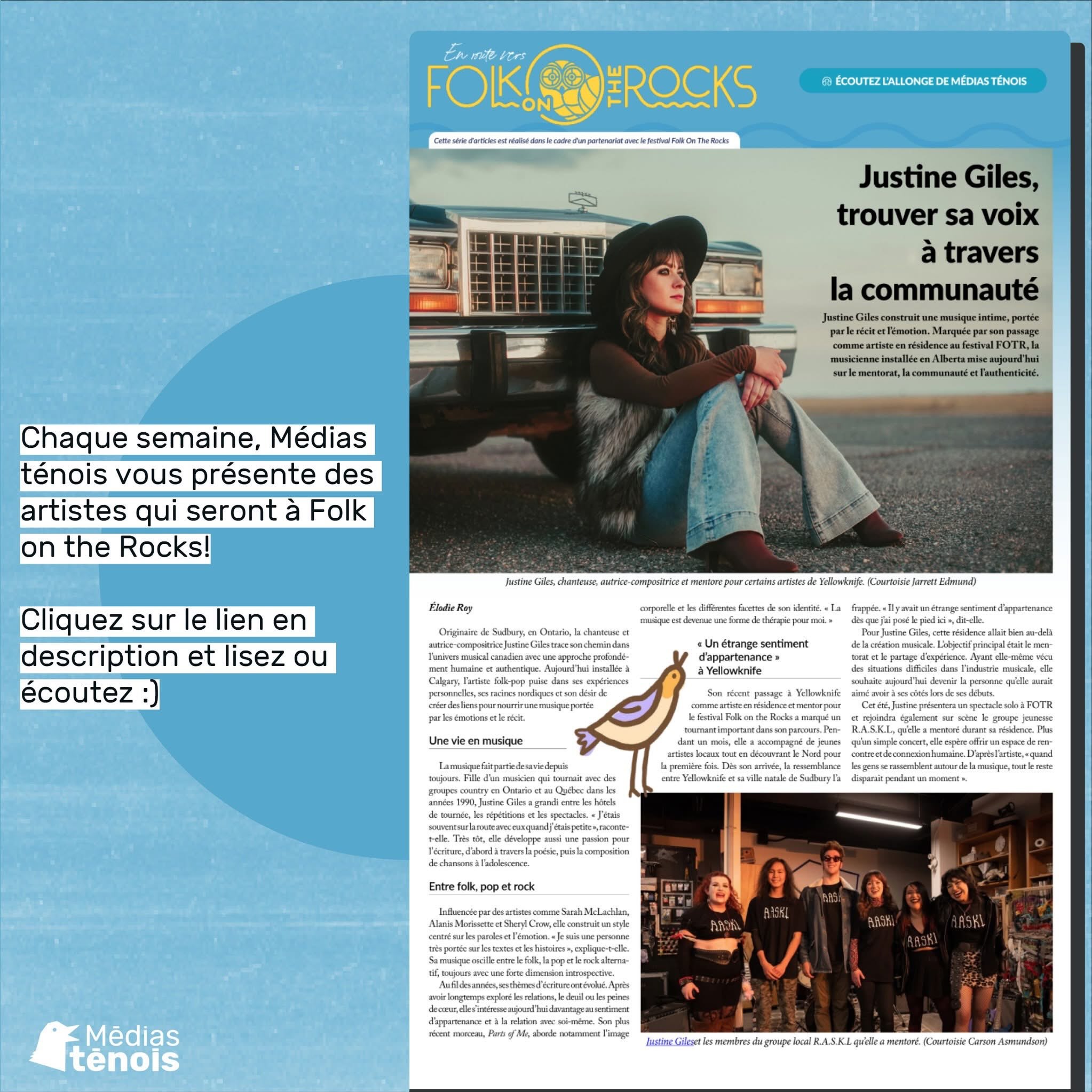 Had the pleasure of chatting with Médias tenois in Yellowknife about my experience as the Folk On The Rocks Artist-In-Residence Mentor and returning to play the festival! Link In Bio 👀 #FOTR2026