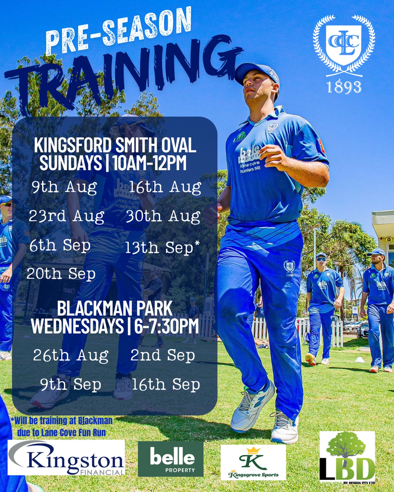 Preseason training dates for the 2026/27 season are here. New players welcome to come down.
Note: Club will be training at Blackman park due to Lane Cove Fun run on the 13th September.