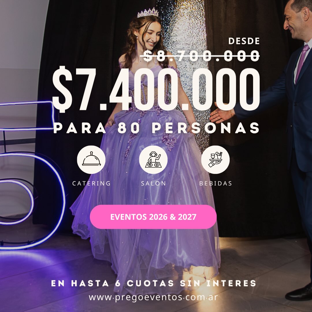 TU FIESTA DE #XV. TODO INCLUIDO. ✨
☑️ Recepción fría y caliente.
☑️ Plato principal.
☑️ Mesa dulce.
☑️ Barra libre para adultos y barra sin alcohol para menores.
☑️ DJ, iluminación y pantallas LED.
#Salón + #catering + bebidas + técnica. Todo en un solo lugar 🙌🏻
🎉 80 personas desde $7.400.000
💳 Hasta 6 cuotas sin interés
Fechas 2026 y 2027 disponibles.
No esperes a que te cuenten que la fecha que querías ya se reservó 💥
📲 Consultanos hoy y reservá tu evento 221 459 5615