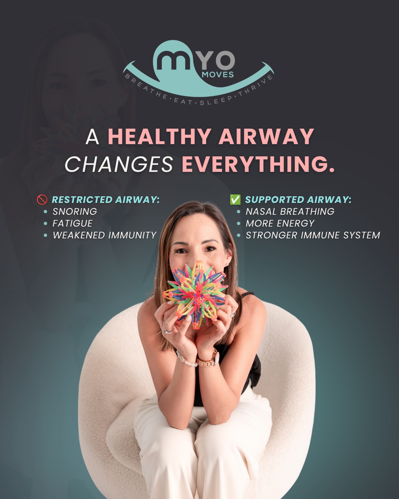 Your airway affects more than just how you breathe.
It shapes how you sleep, how you feel, and how your body recovers every single day.
When the airway is restricted, the body stays stuck in stress mode. That looks like:
😮💨 Snoring or restless sleep
😴 Waking up exhausted no matter how long you slept
🤒 Frequent illness or low energy
😬 Tension in your jaw, neck, or face
When the airway is supported? Everything shifts. Breathing gets easier. Sleep gets deeper. Your body finally gets the rest it’s been working so hard to find.
At Myo Moves, we look beyond the symptoms and focus on function. Small changes in breathing, posture, and oral muscle patterns can have a big ripple effect on your overall health.
Ready to find out what’s really going on with your airway? Comment GUIDANCE and we’ll send you everything you need to get started.
#myofunctionaltherapy #airwayhealth #mouthbreathing #tonguetie #breathebetter