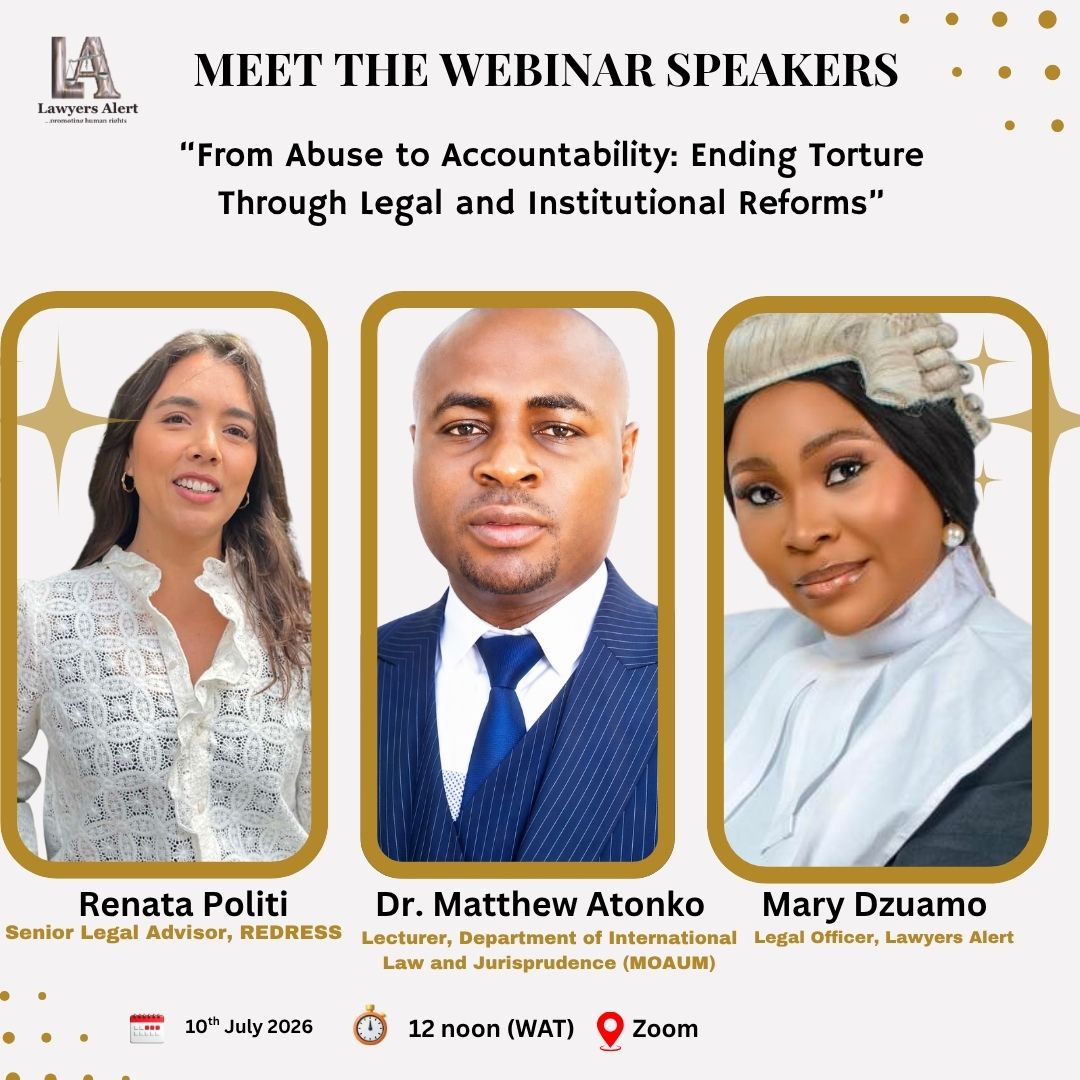 Final Call: Register Now
The conversation starts today!
Register now for our webinar, "From Abuse to Accountability: Ending Torture Through Legal and Institutional Reforms," and join the conversation on advancing accountability, strengthening legal and institutional reforms, and ending torture in Nigeria.
Date: Today
Time: 12:00 PM (WAT)
Venue: Zoom
Don't miss this important conversation. Register now and be part of the movement for justice and accountability.
Register with the link in Bio