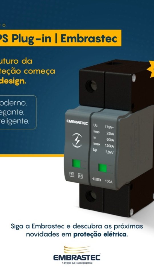 ⚡ O design também faz parte da proteção.
Conheça o novo DPS Plug-in EMBRASTEC.
Com um visual moderno, linhas marcantes e um conceito inteligente. Desenvolvido para unir praticidade, sofisticação e inovação em um único produto.
Porque uma solução de alta performance também merece um design à altura.
Este é apenas o começo.
Em breve, descubra todos os diferenciais do novo DPS Plug-in Embrastec.
#Embrastec #PlugInDPS #Design #ProteçãoElétrica #Lançamento