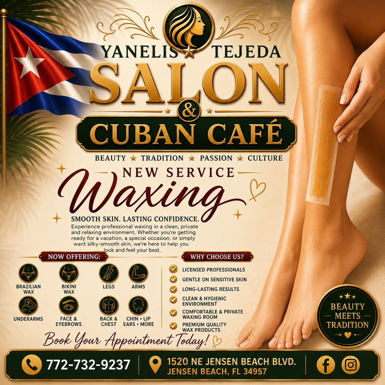 ✨ NOW OFFERING PROFESSIONAL WAXING! ✨
Say goodbye to shaving and hello to smooth, beautiful skin!
At Yanelis Tejeda Salon, we’re excited to introduce our new professional waxing services performed in a clean, private, and comfortable setting.
We now offer:
🌿 Brazilian Wax
🌿 Bikini Wax
🌿 Legs
🌿 Arms
🌿 Underarms
🌿 Face & Brows
🌿 Back & Chest
🌿 Full Body Waxing
✔ Long-lasting smoothness
✔ Gentle on skin
✔ Professional care
✔ Licensed service
📍 1520 NE Jensen Beach Blvd., Jensen Beach, FL 34957
📞 (772) 732-9237
Book your appointment today and experience the confidence of silky-smooth skin!
#YanelisTejedaSalon #Waxing #BrazilianWax #JensenBeach #TreasureCoast BeautySalon SmoothSkin SelfCare SpaDay FloridaBeauty WaxSpecialist SalonLife BeautyExperts LicensedEsthetician FeelConfident