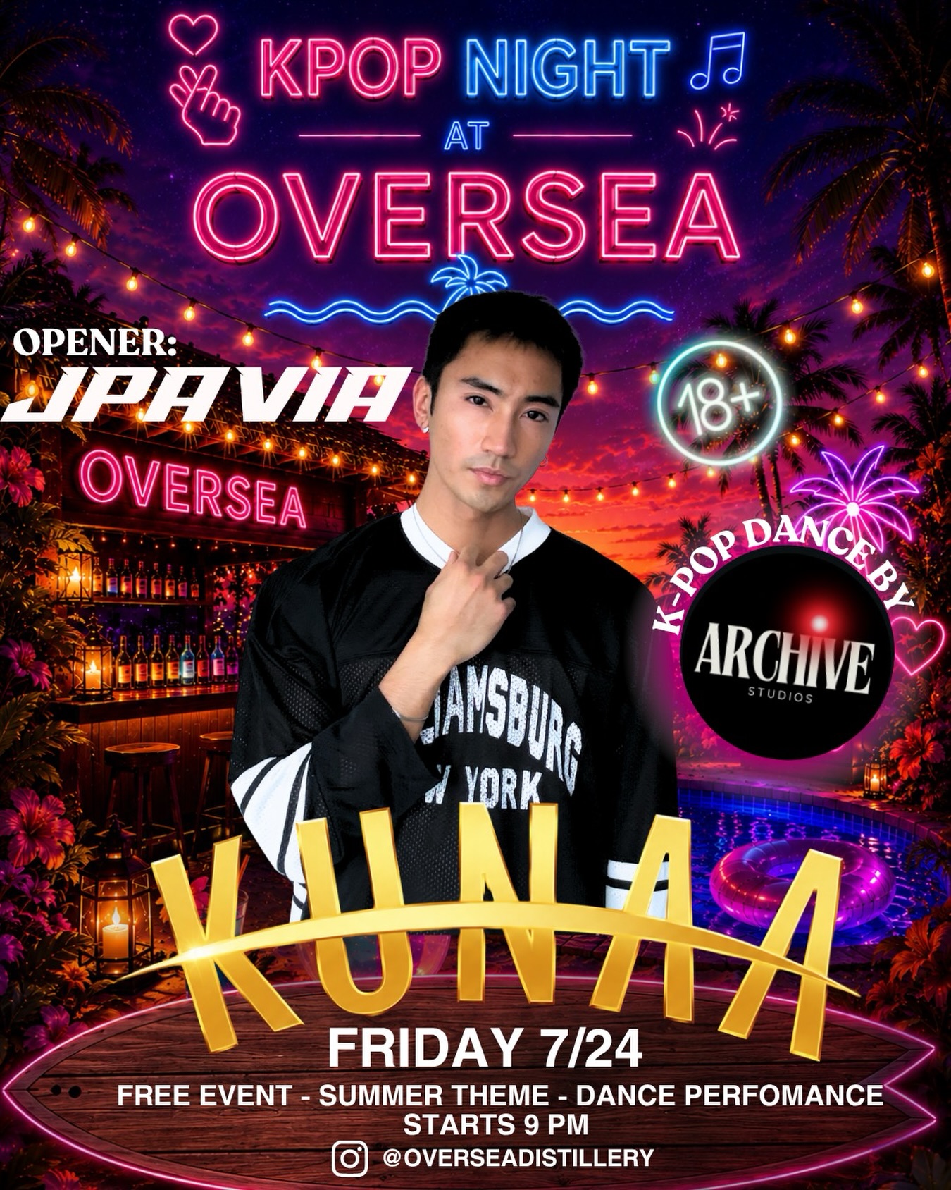 🌴 K-POP NIGHT 🌴✨
💖✨ FREE EVENT ✨💖
Summer K-Pop Night is here, and we’re bringing the heat all night long 🔥🌙
Join us Friday, 7/24 for music, dancing, drinks, local art, and a special dance performance by @arch1vestudios 💃✨
We’re starting the night with:
🎧 DJ Pavia @jpavia.sound
🎧 DJ Kunaa @kunaa_music
Plus, local K-pop artist @lilsoozivert will have artwork available for sale at the show 🎨✨
Get ready for:
💿 K-POP ALL NIGHT
🎶 K-HIPHOP / K-EDM
✨ THROWBACKS + NEW HITS
🌴 Summer vibes
💃 Dance performance by Archive Studios
🎨 Local K-pop art by @lilsoozivert
🍸 Pretty drinks
🌸 Good vibes only
🕣 Doors open: 8:30PM
🎶 Party starts: 9PM
⚠️ 18+ ONLY
#kpop #dmv #djkunaa #dmvnightlife #kpopnight