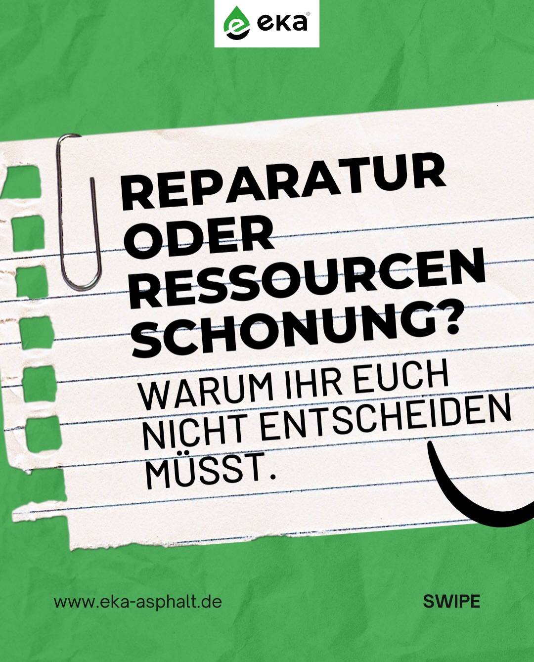 Straßen reparieren, Ressourcen schonen – das ist für uns kein Widerspruch. 🌱
Mit RECYPHALT® und REAKTIV zeigen wir, dass nachhaltige Asphaltreparatur nicht nur ein Nice-to-have ist, sondern im Alltag von Bauhöfen und Kommunen wirklich funktioniert: weniger Material, schnelle Verarbeitung, lange Haltbarkeit.
2028 sind wir wieder auf der InfraTech dabei – wir freuen uns auf den Austausch mit euch!
👉 Swipe für mehr.
📍 Merkt euch den Termin: 11. - 13.01.28, wenn ihr 2028 vorbeischauen wollt.
Weitere Infos zum Thema in unseren NEWS: Link oben in der Bio👆🏻
#infratech #nachhaltigkeit #eka #asphaltreparatur #ressourcenschonen