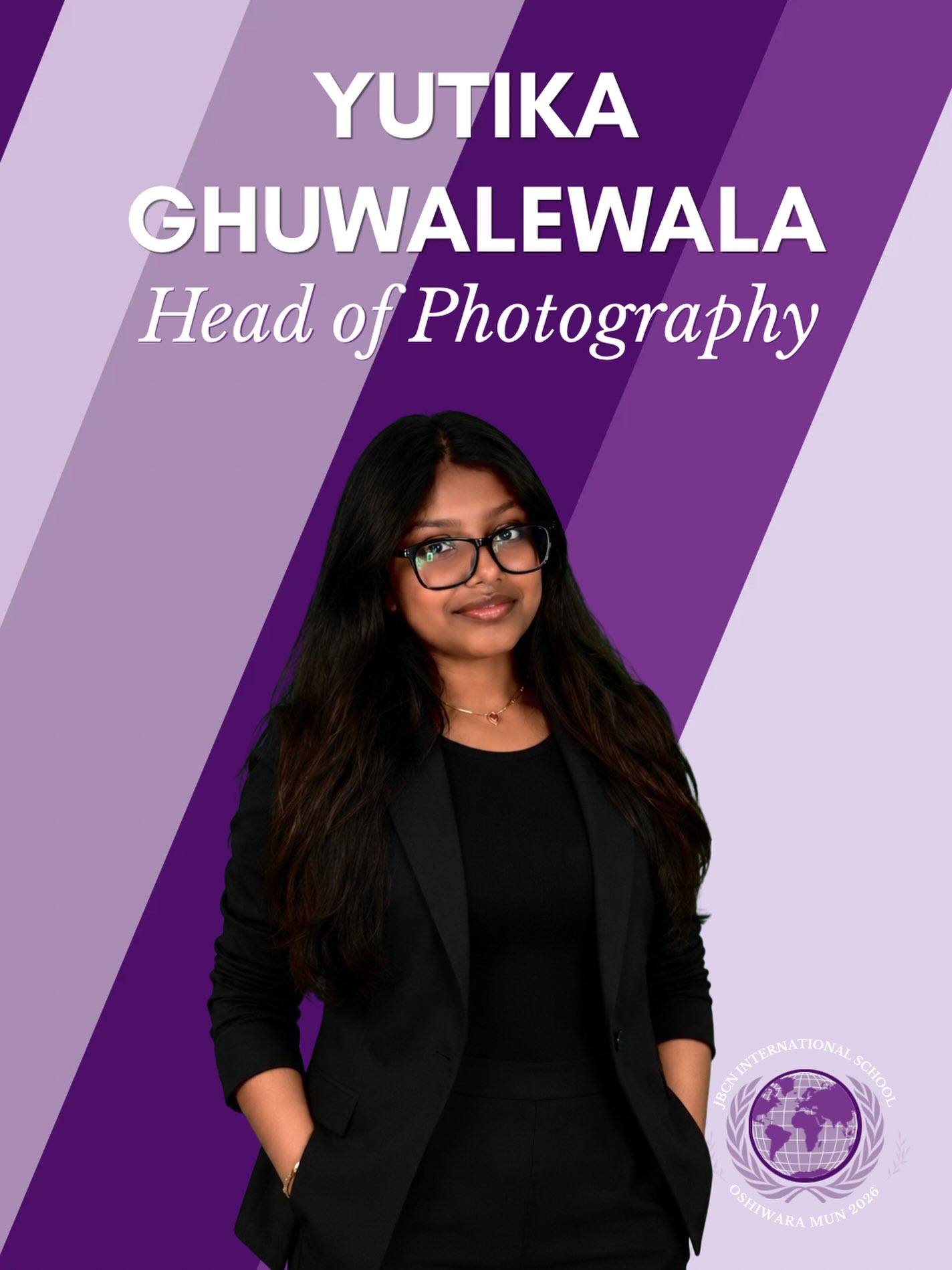 Introducing the Head of Photography!
Say hello to Yutika, our passionate Head of Photography. With her passion for photography and previous experience as an associate for this very team, she brings in a creative and inspired perspective to this year's conference. Curious, self-aware and adaptable, Yutika chose this role to enable her to further pursue her avocation and truly make this MUN memorable.
See you on the 5th and 6th of September!💜
#jbcnoshmun #jbcn #mun #jbcninternationalschool
#jbcnoshiwara