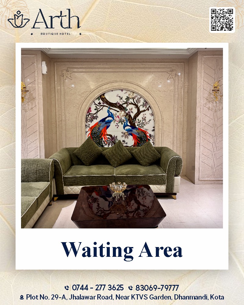 A warm welcome begins with a beautiful space. ✨
Experience comfort, elegance & hospitality at Arth Boutique Hotel.
📍 Plot No. 29-A, Jhalawar Road, Near KTVS Garden, Dhanmandi, Kota, Rajasthan
📞 0744-277 3625 | 83069-79777
🌐 www.arthboutiquehotel.com
.
.
#ArthBoutiqueHotel #KotaHotel #WaitingArea #LuxuryStay #HotelInteriors #BoutiqueHotel #KotaStay #ComfortAndElegance #HotelHospitality