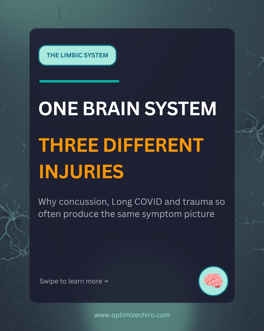 Concussion. Long COVID. Trauma. Three completely different injuries — and yet the symptom picture so often looks the same: fatigue, brain fog, dizziness, mood changes, a nervous system stuck in overdrive.
Why? Because they all converge on the same circuit — the limbic system. Amygdala, hippocampus, hypothalamus, insula, and their connection to the prefrontal cortex and brainstem, working together to appraise threat, consolidate memory, and regulate the autonomic nervous system.
When that circuit is disrupted — by neuroinflammation, structural change, or threat-conditioning — the result is the same downstream pattern regardless of the original insult: sensitized threat detection, impaired top-down regulation, and autonomic dysregulation.
Swipe through for the neuroscience behind why PPCS, Long COVID, and trauma-history so often present the same way — and what that means for how we rehab them.
#concussion #longcovid #neuroinflammation #trauma #limbicsystemrewiring