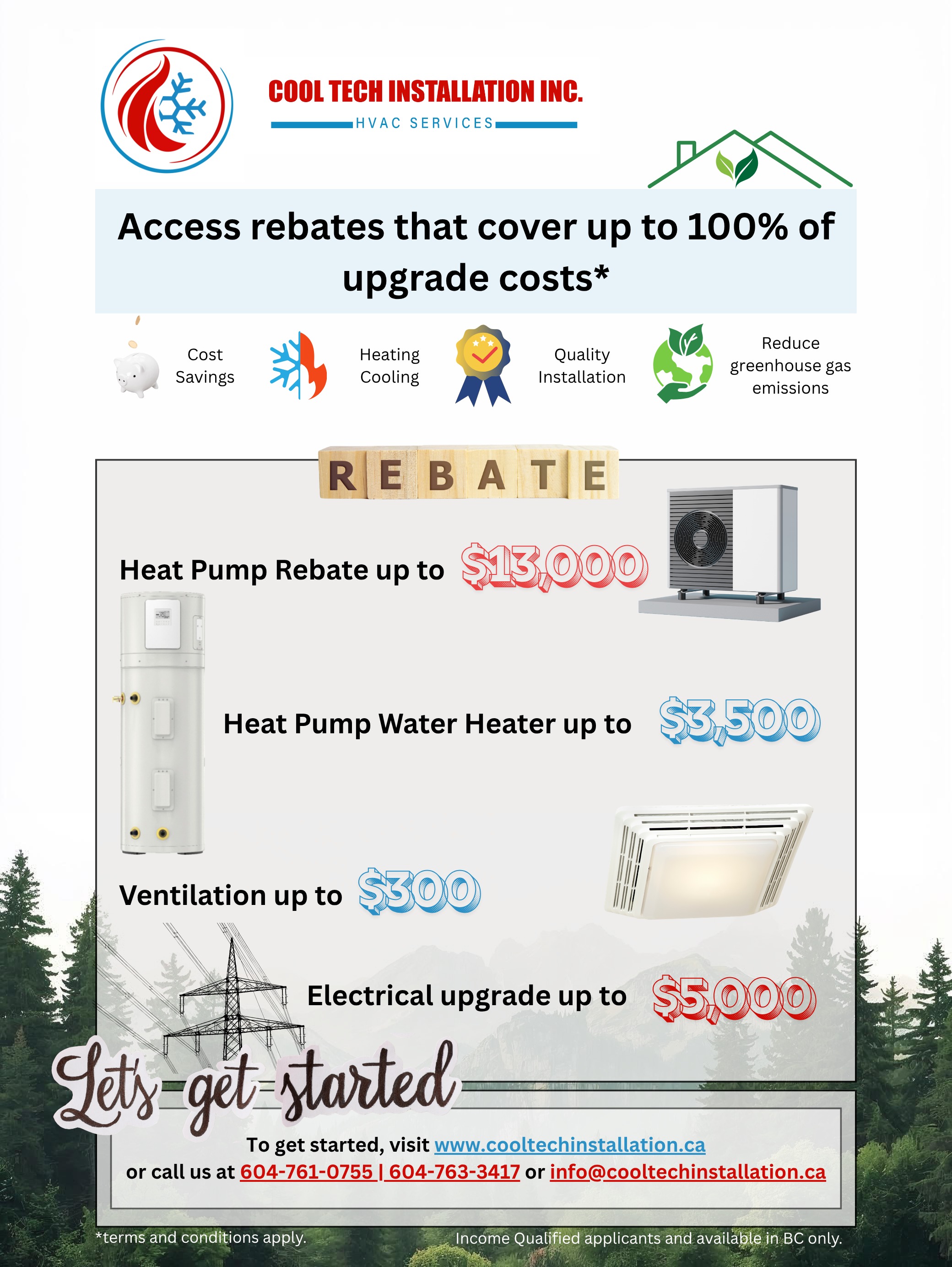 Time is running out: CleanBC rebates have been cut.🚨
Don't miss your chance to upgrade your old furnace with new Heat Pump.
✅ Save on energy bills
✅ Free Estimate
✅ Energy efficient heating and cooling
✅ Expert Installation