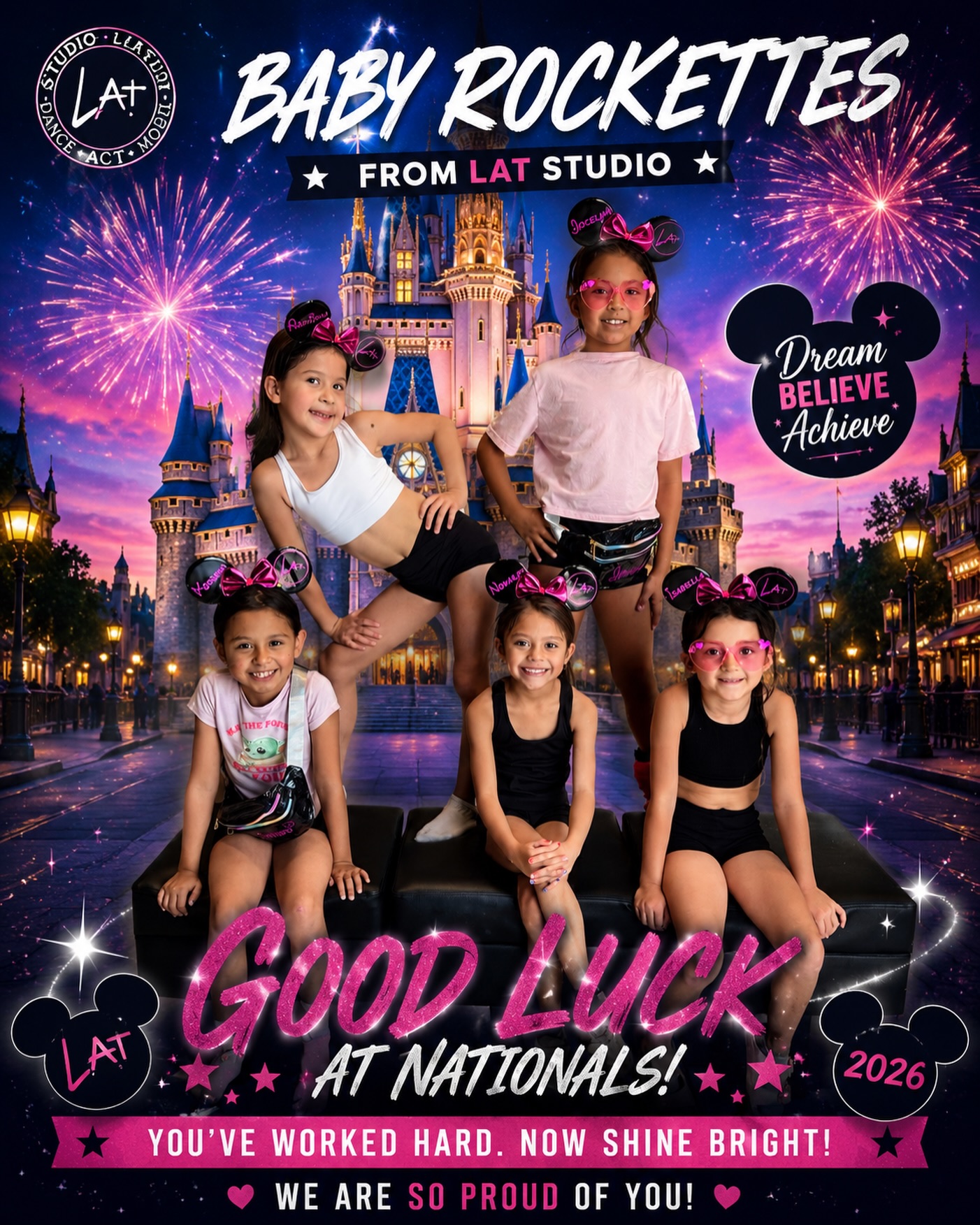 ✨ Wishing our Baby Rockettes the best of luck as they head to California! 🏰💖
This week, they’ll take the stage inside the Disney Resort, creating memories that will last a lifetime. Shine bright, dance your hearts out, and enjoy every magical moment. Your LAT STUDIO family is cheering you on every step of the way! 🖤✨