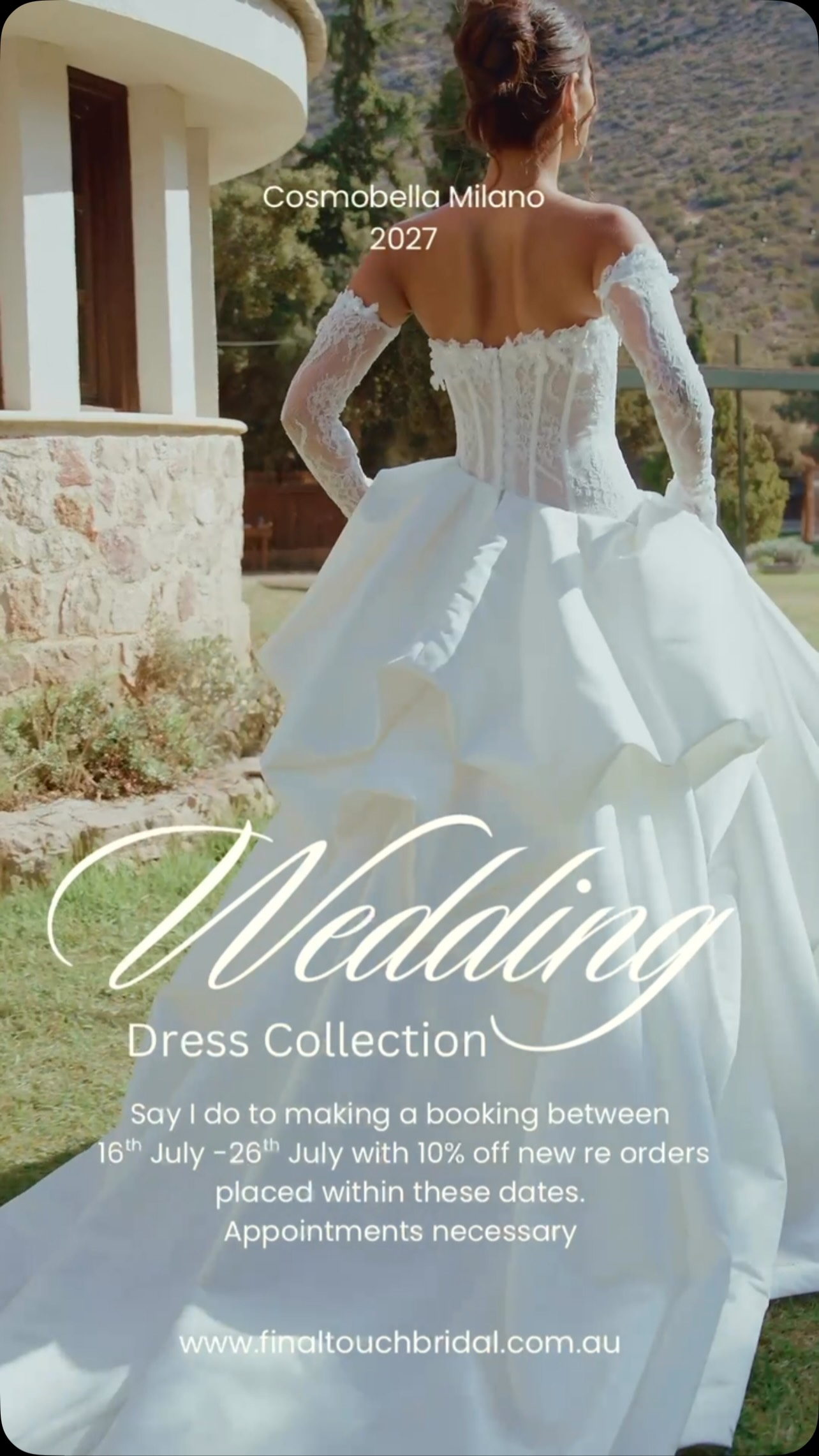 ✨ Bookings open ✨
Something beautiful is arriving at Final Touch Bridal…
Be among the first brides on the Central Coast to experience our New Collection Trunk Show, visiting for a limited time only from 16th – 26th July 2026.
Discover breathtaking new designs before they become part of our permanent collection in 2027 and enjoy a personalised one-on-one bridal styling appointment with our expert consultants.
Whether you’ve just started your dress journey or you’re searching for the one, this exclusive preview is the perfect time to find your dream gown with 10% off!
🤍 Appointments are essential and spaces are limited.
📅 16th – 26th July 2026
📍 Final Touch Bridal, Central Coast
Book your bridal appointment today and be one of the first to say yes to the newest collection. ✨
#FinalTouchBridal #CentralCoastBride #BridalTrunkShow #NewCollection #huntervalleyweddings