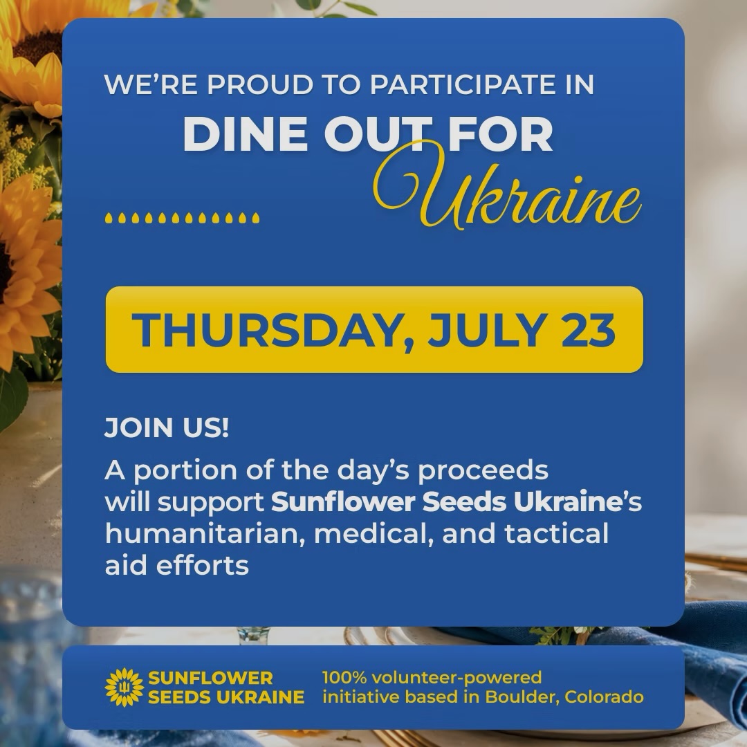 This Thursday 7/23 The Golden Mill is joining the 4th annual Dine Out for Ukraine. From 5 - 8 PM, eat, drink, and a portion of proceeds goes straight to medical aid and humanitarian relief through @sunflower_seeds_ukraine. Thanks to our community for supporting this important cause.