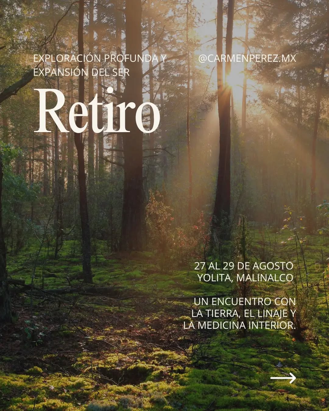 Tres días para reencontrarte y expandir tu ser ✨
Del 27 al 29 de agosto de 2026, te invitamos a un viaje de autodescubrimiento en Malinalco. Un espacio sagrado para conectar con la tierra, honrar tu linaje y despertar tu medicina interior. 🌿✨
Experimentarás constelaciones familiares, temazcal de purificación, ceremonia de encuentro con el misterio y más. El cupo es limitado para garantizar una experiencia íntima y transformadora.
¡Reserva tu lugar!
#retiroespiritual #autodescubrimiento #expansióndelser #malinalco #constelacionesfamiliares
